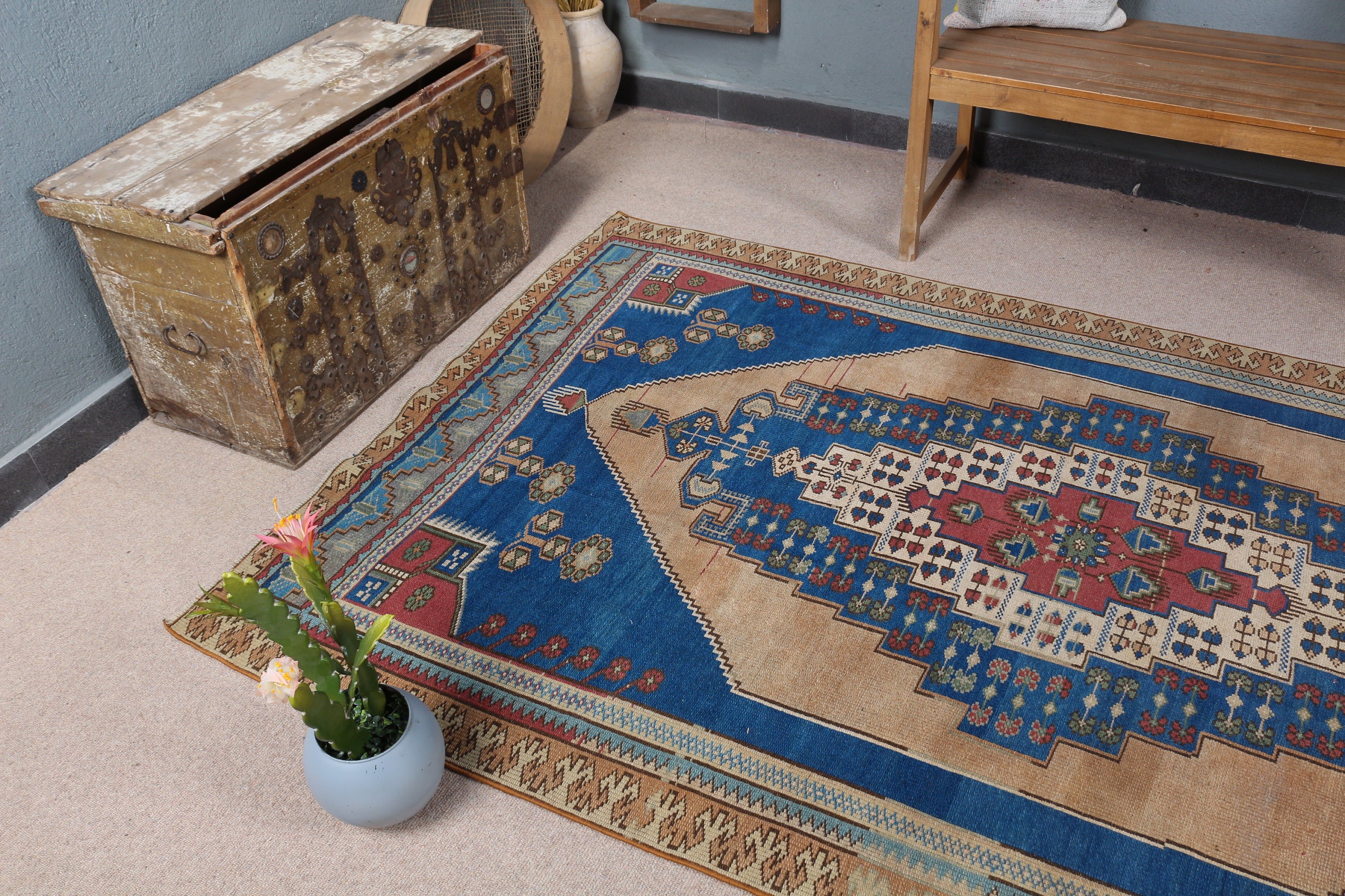 4.8x8.8 ft Large Rug, Turkish Rug, Blue Moroccan Rugs, Natural Rug, Vintage Rugs, Oriental Rugs, Salon Rug, Bedroom Rugs