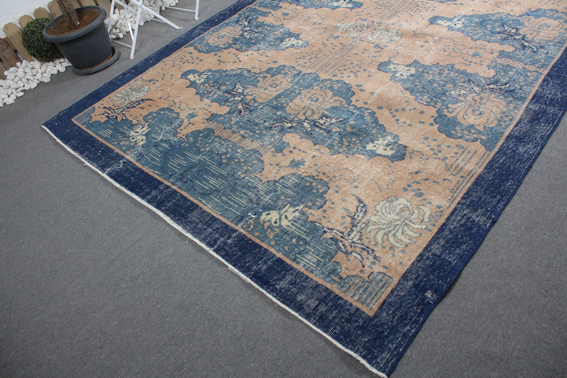 Kitchen Rug, Moroccan Rug, Living Room Rug, Rugs for Salon, Vintage Rug, Blue Moroccan Rug, Salon Rug, Turkish Rugs, 7.5x7.3 ft Large Rugs