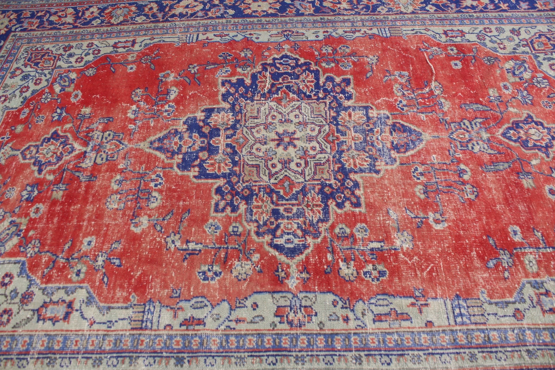 Ev Dekorasyonu Halısı, Vintage Halı, 7.7x10.9 ft Büyük Boy Halılar, Salon Halıları, Yemek Odası Halıları, Türk Halısı, Eski Halılar, Kırmızı Oushak Halıları, Antika Halılar