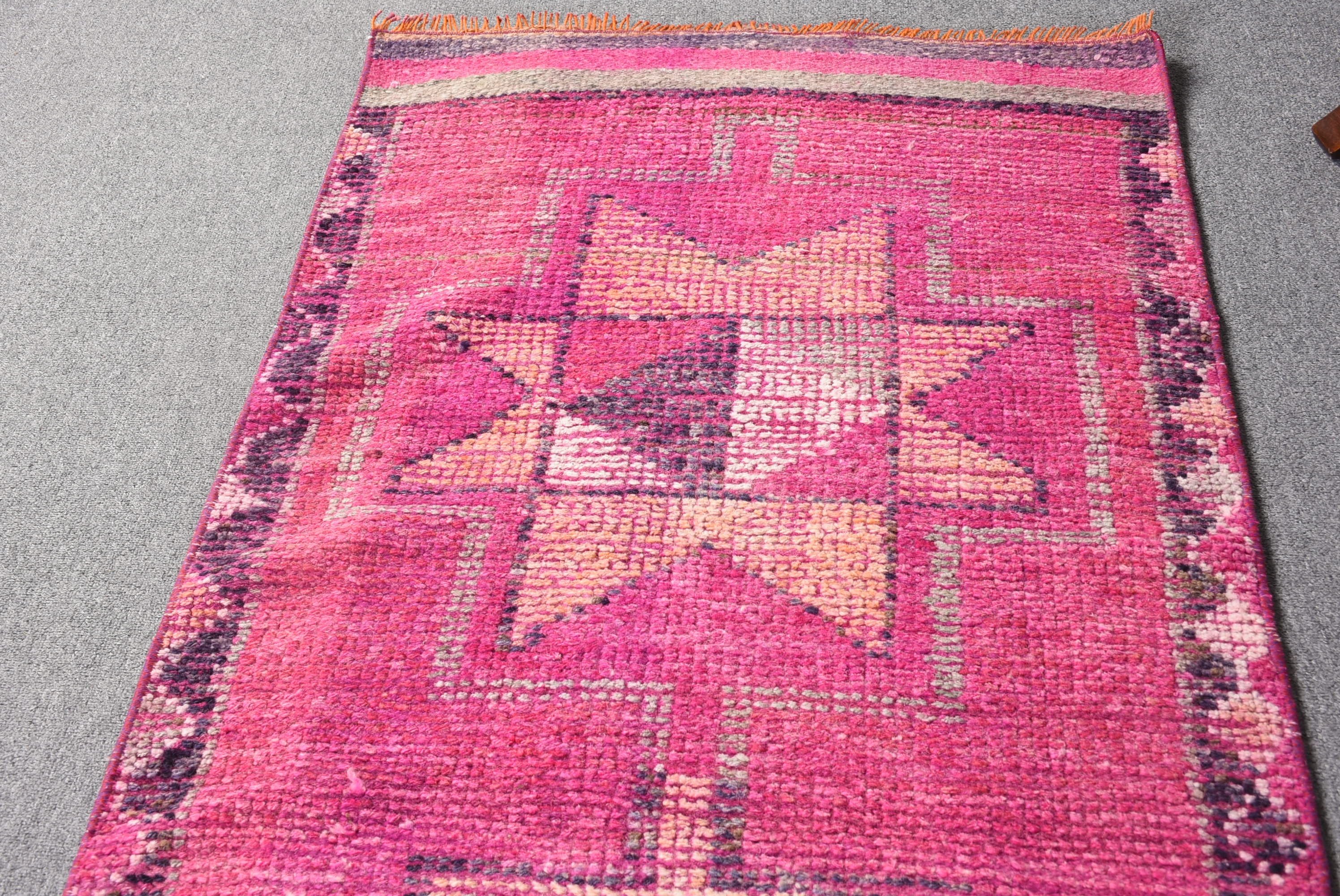 Pink Antique Rug, 2.5x9 ft Runner Rug, Stair Rug, Hallway Rug, Art Rugs, Rugs for Runner, Turkish Rugs, Kitchen Rug, Vintage Rug, Floor Rug