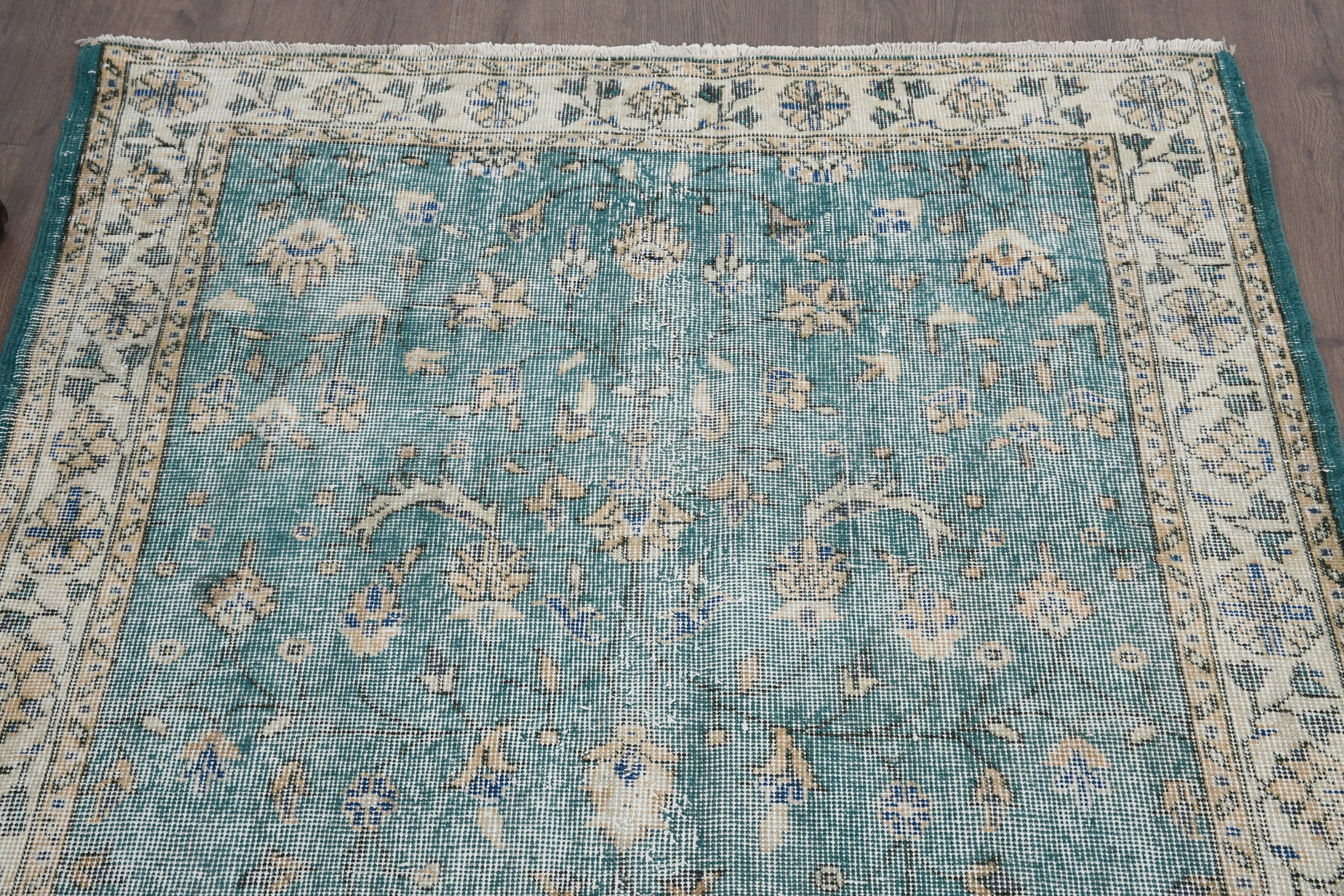 Dining Room Rugs, 3.7x6.6 ft Area Rug, Antique Rug, Turkish Rug, Bedroom Rug, Rugs for Area, Vintage Rug, Green Moroccan Rugs, Kitchen Rug