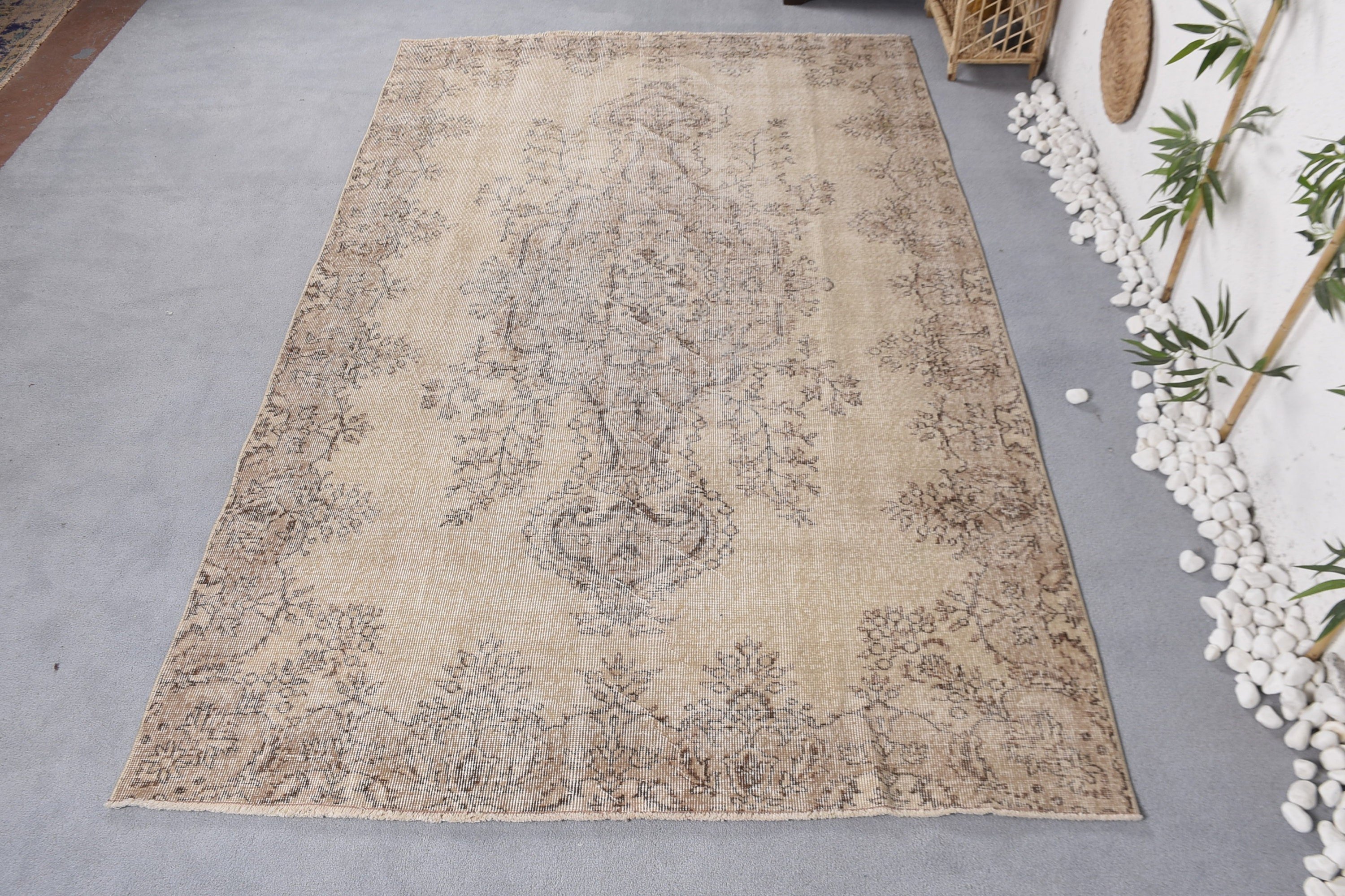 Beige Home Decor Rugs, Dining Room Rug, Salon Rugs, 5.7x9 ft Large Rug, Abstract Rug, Antique Rug, Oushak Rugs, Turkish Rugs, Vintage Rugs