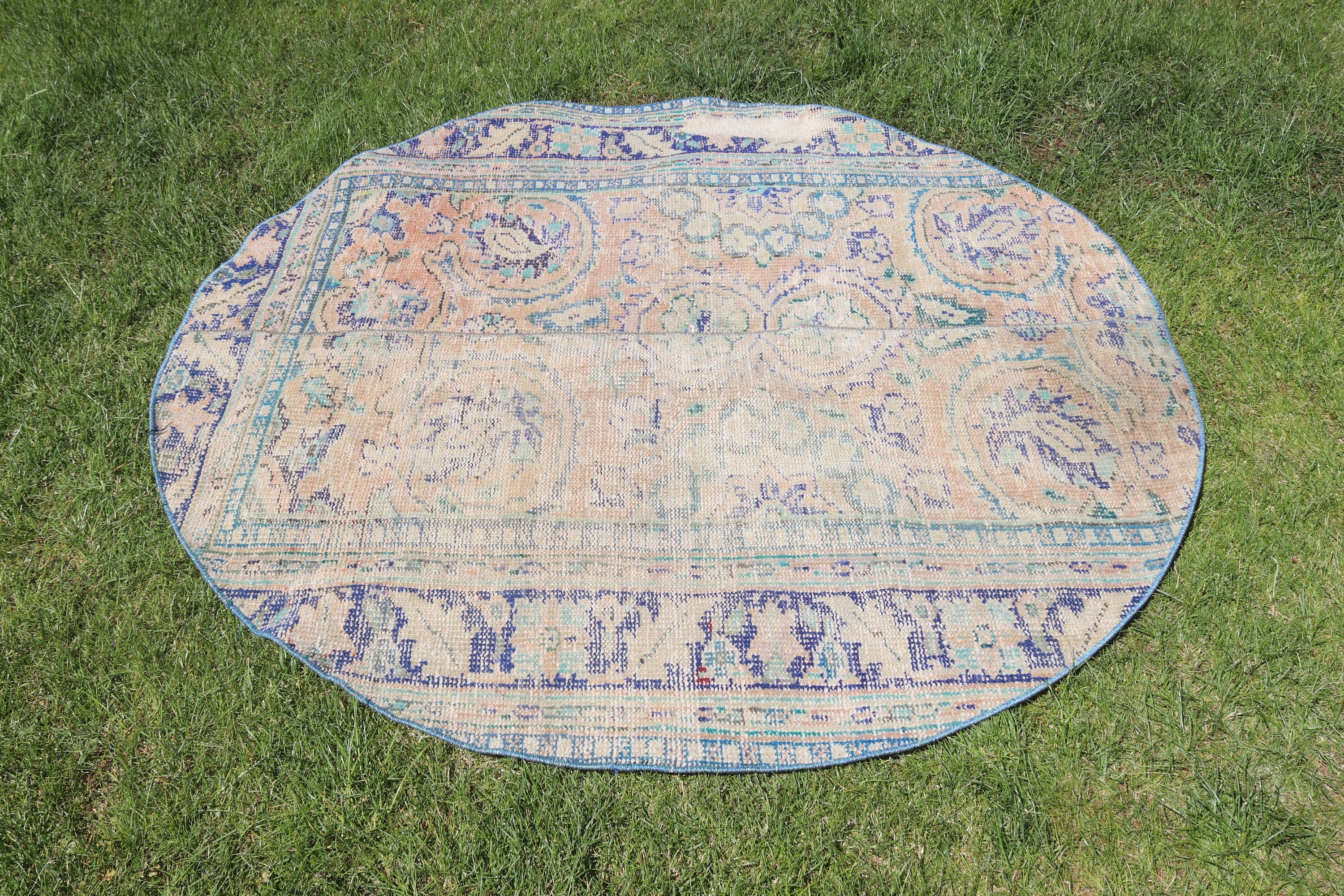 Blue Handwoven Rugs, Vintage Rug, Bedroom Rugs, Kitchen Rugs, Vintage Accent Rug, Modern Rugs, 4.8x4.8 ft Accent Rug, Turkish Rug