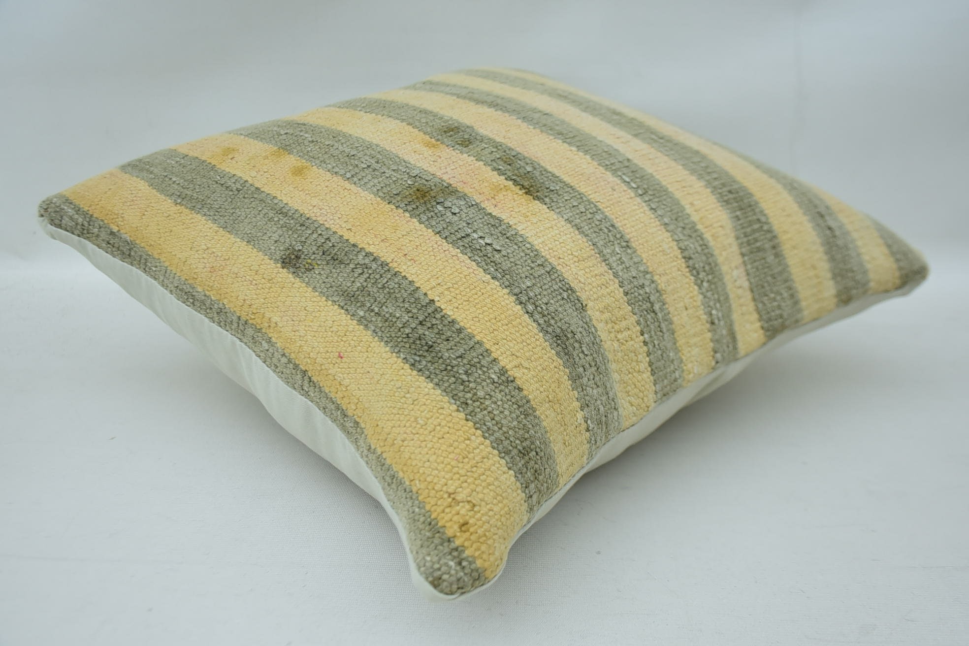 Ottoman Pillow, Boho Pillow, Morroccon Kilim Cushion Pillow Cover, 16"x16" Beige Cushion Case, Ethnical Kilim Rug Pillow, Turkish Pillow