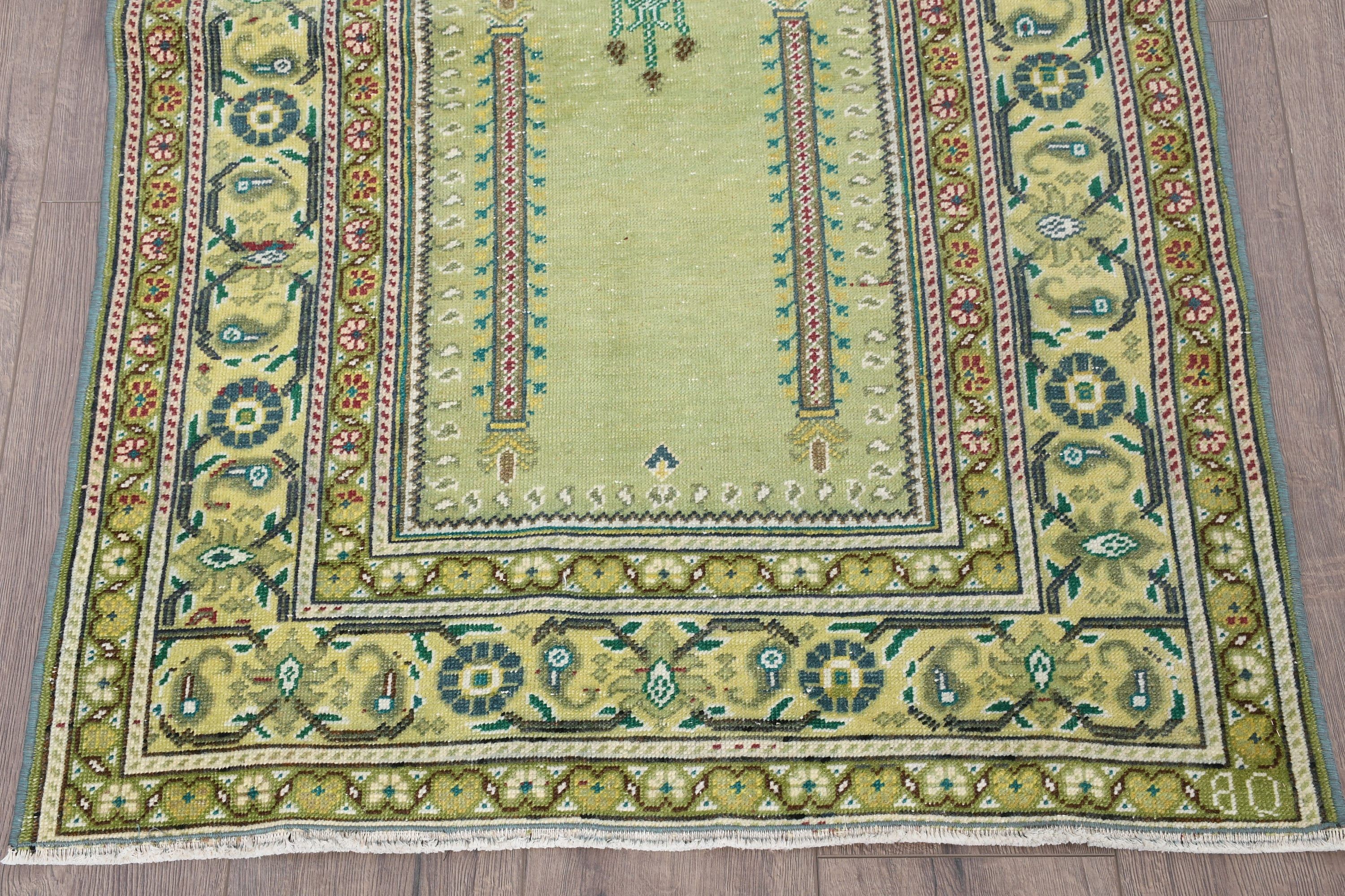 Antique Rugs, Turkish Rug, 2.8x4.1 ft Small Rug, Vintage Rug, Rugs for Kitchen, Green Bedroom Rugs, Hand Knotted Rug, Oushak Rugs, Bath Rug