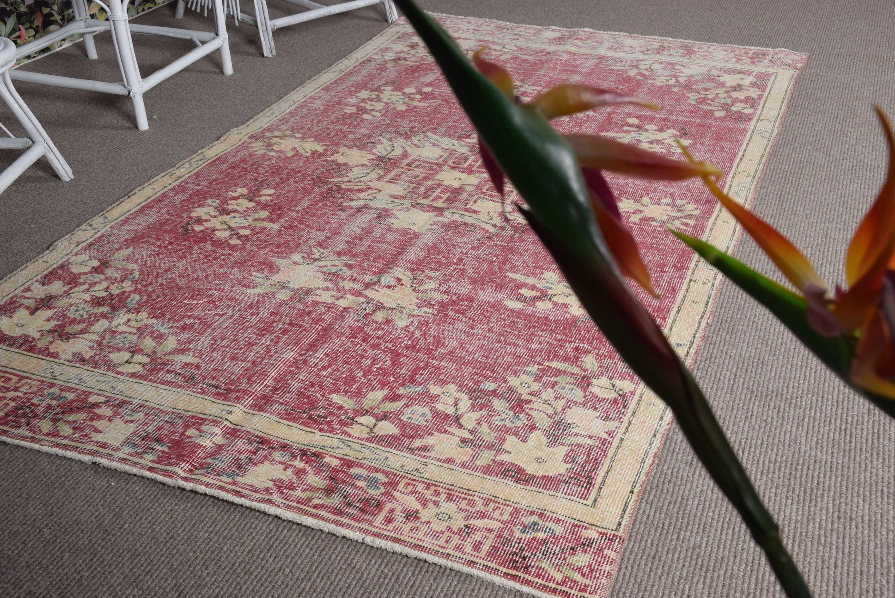 Rugs for Dining Room, 4.5x8.1 ft Area Rug, Dining Room Rug, Pale Rugs, Bedroom Rug, Turkish Rug, Red Floor Rugs, Vintage Rug, Anatolian Rug