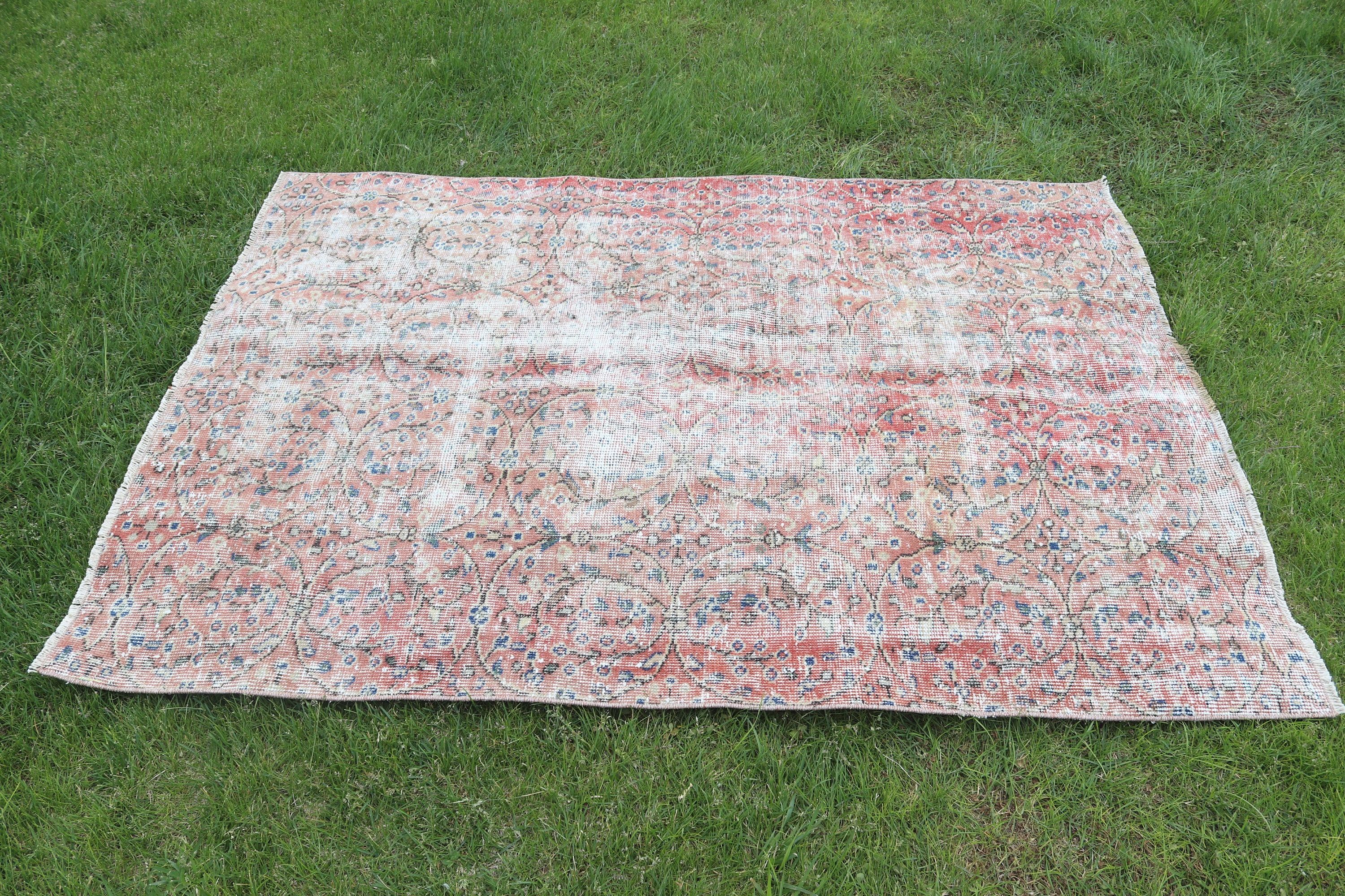 Red Moroccan Rug, Vintage Rug, Turkish Rug, Rugs for Decorative, Cool Rug, Kitchen Rug, Bedroom Rugs, Anatolian Rug, 3.9x5.3 ft Accent Rug