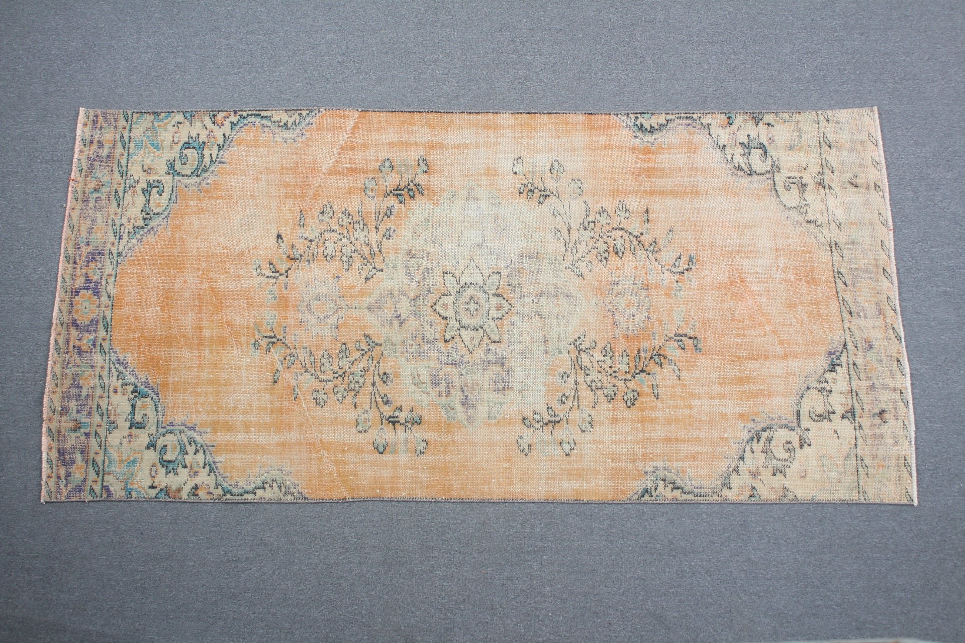 Dining Room Rugs, Orange  4.2x8.6 ft Area Rugs, Floor Rug, Rugs for Indoor, Vintage Rugs, Wool Rug, Bedroom Rug, Turkish Rug