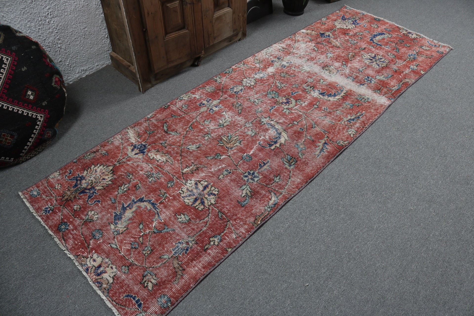 Mutfak Halısı, Kırmızı Boho Halıları, 2.9x8.5 ft Runner Halısı, Vintage Halılar, El Dokuma Halısı, Bohem Halısı, Koridor Halıları, Türk Halısı