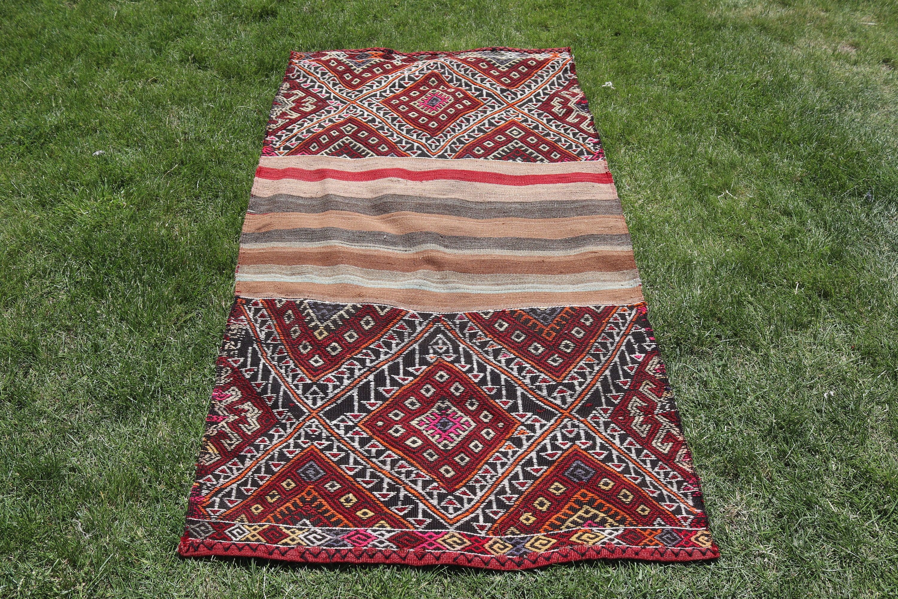 Yer Halıları, 2,9x5,2 ft Vurgulu Halı, Kırmızı Yer Halıları, Geometrik Halı, Türk Halıları, Boho Accent Halı, Vintage Halı, Kilim, Accent için Halılar