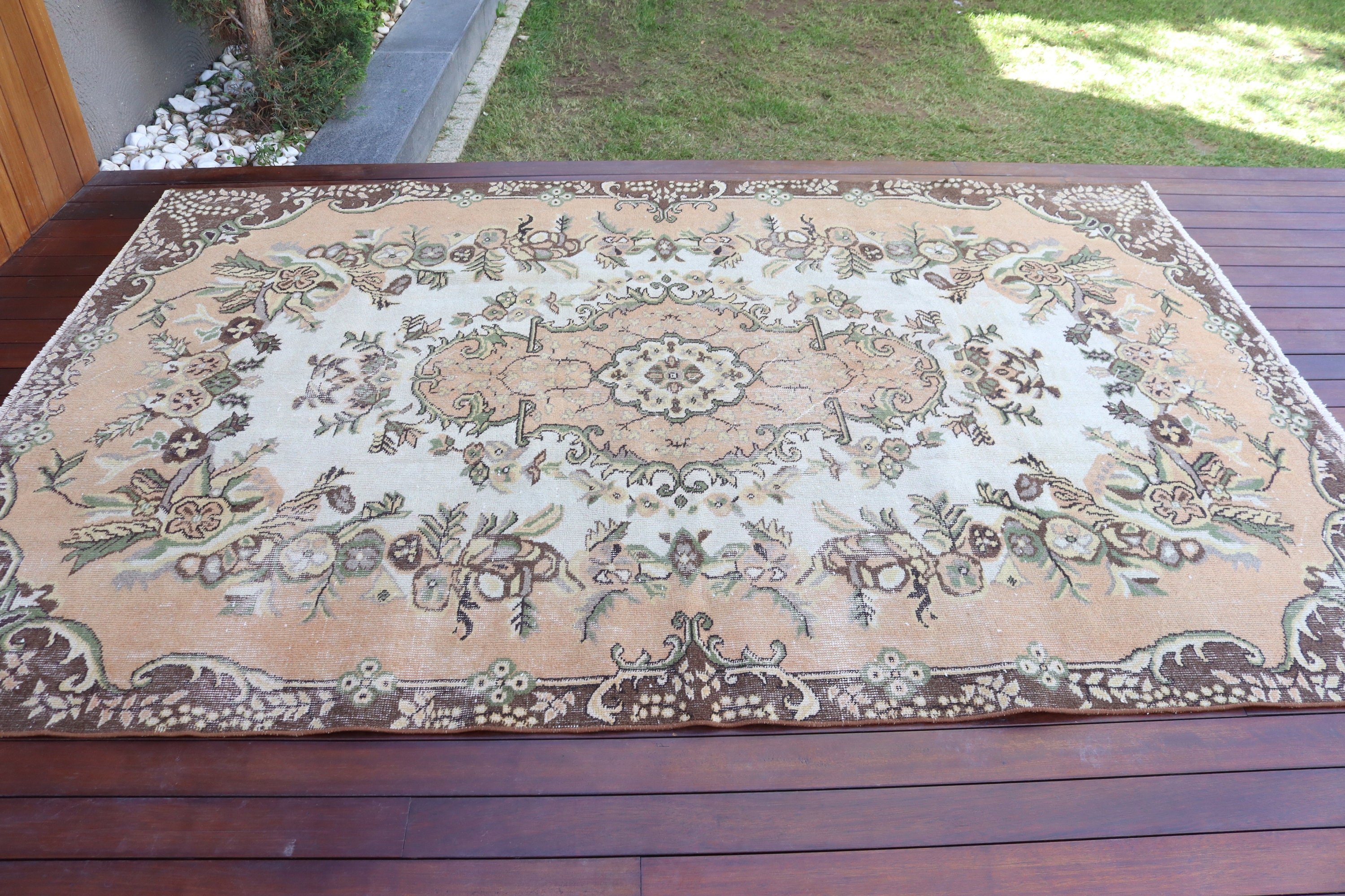 Vintage Halılar, Büyük Vintage Halılar, Büyük Boho Halıları, Türk Halısı, Yatak Odası Halıları, 5.6x8.6 ft Büyük Halı, Bej Oushak Halıları, Boho Halısı