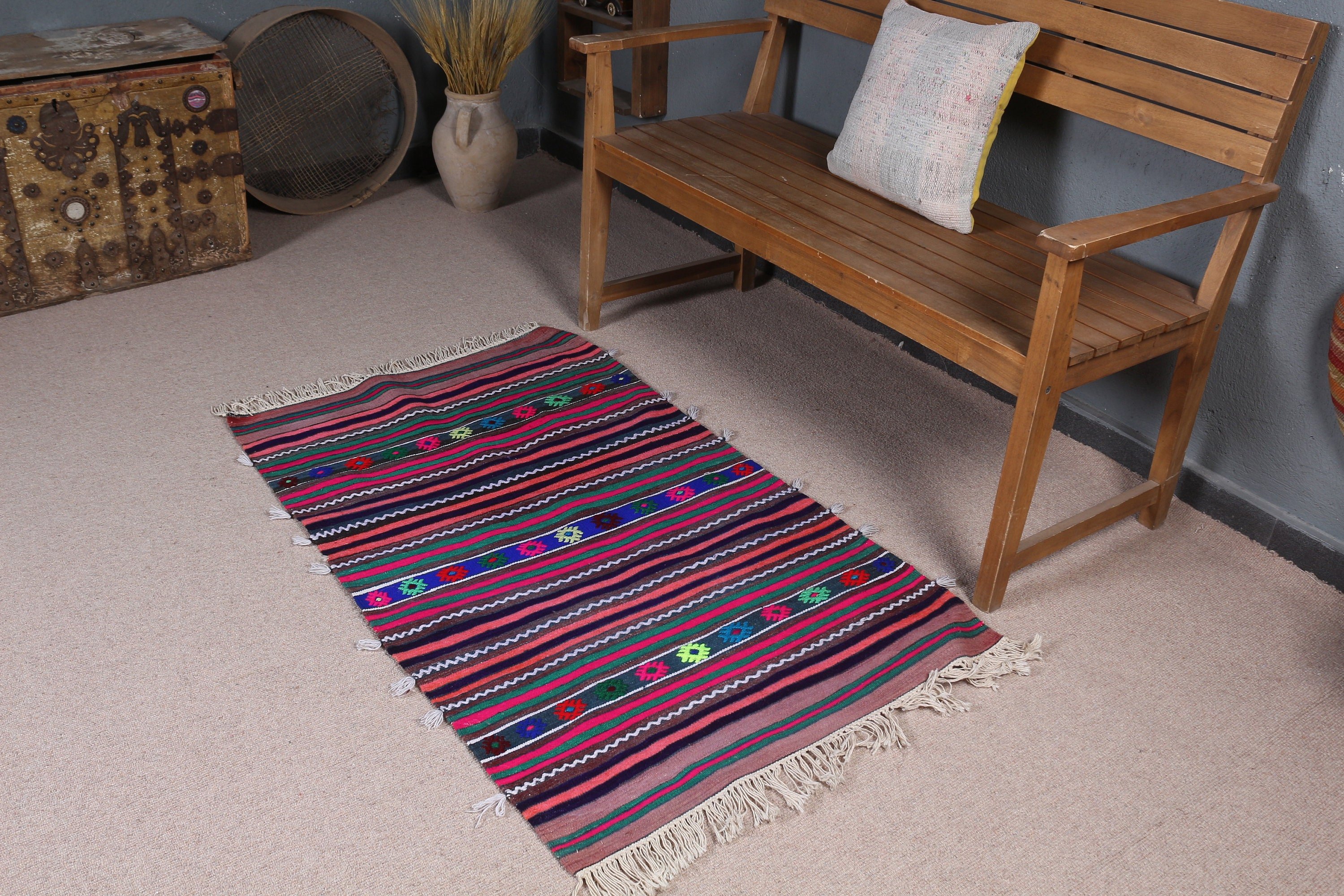 Oushak Rugs, Kilim, Boho Rug, Bedroom Rugs, Kitchen Rugs, 2.6x4.2 ft Small Rug, Art Rug, Turkish Rugs, Rainbow Moroccan Rug, Vintage Rugs