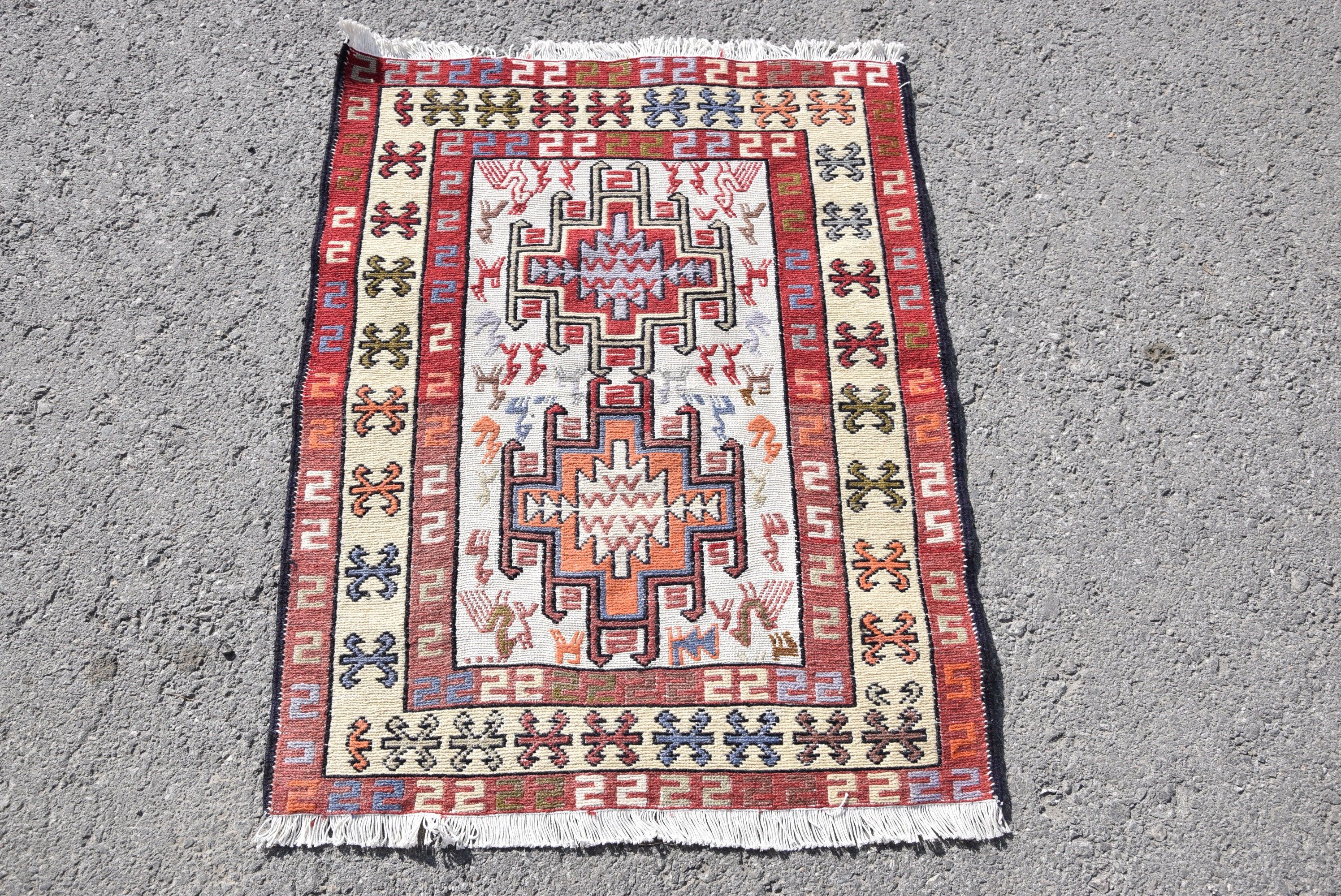 Bathroom Rug, Turkish Rugs, 2.5x3.1 ft Small Rug, Car Mat Rug, Bedroom Rugs, Outdoor Rugs, Oushak Rug, Red Wool Rugs, Vintage Rug, Kilim