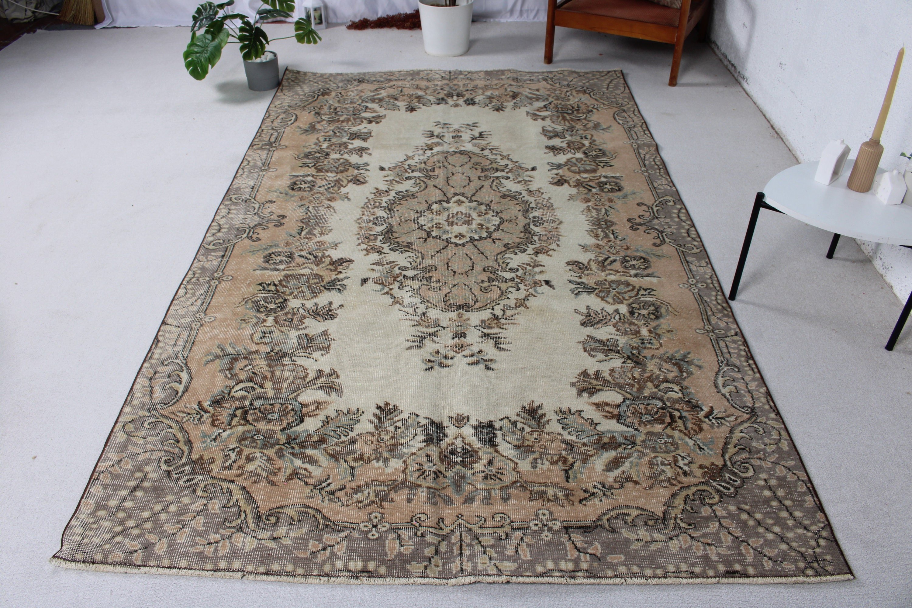 Boho Halı, Büyük Oushak Halı, Harika Halılar, 5,4x9 ft Büyük Halılar, Oturma Odası Halısı, Geometrik Halı, Vintage Halı, Kahverengi Nötr Halılar, Türk Halıları