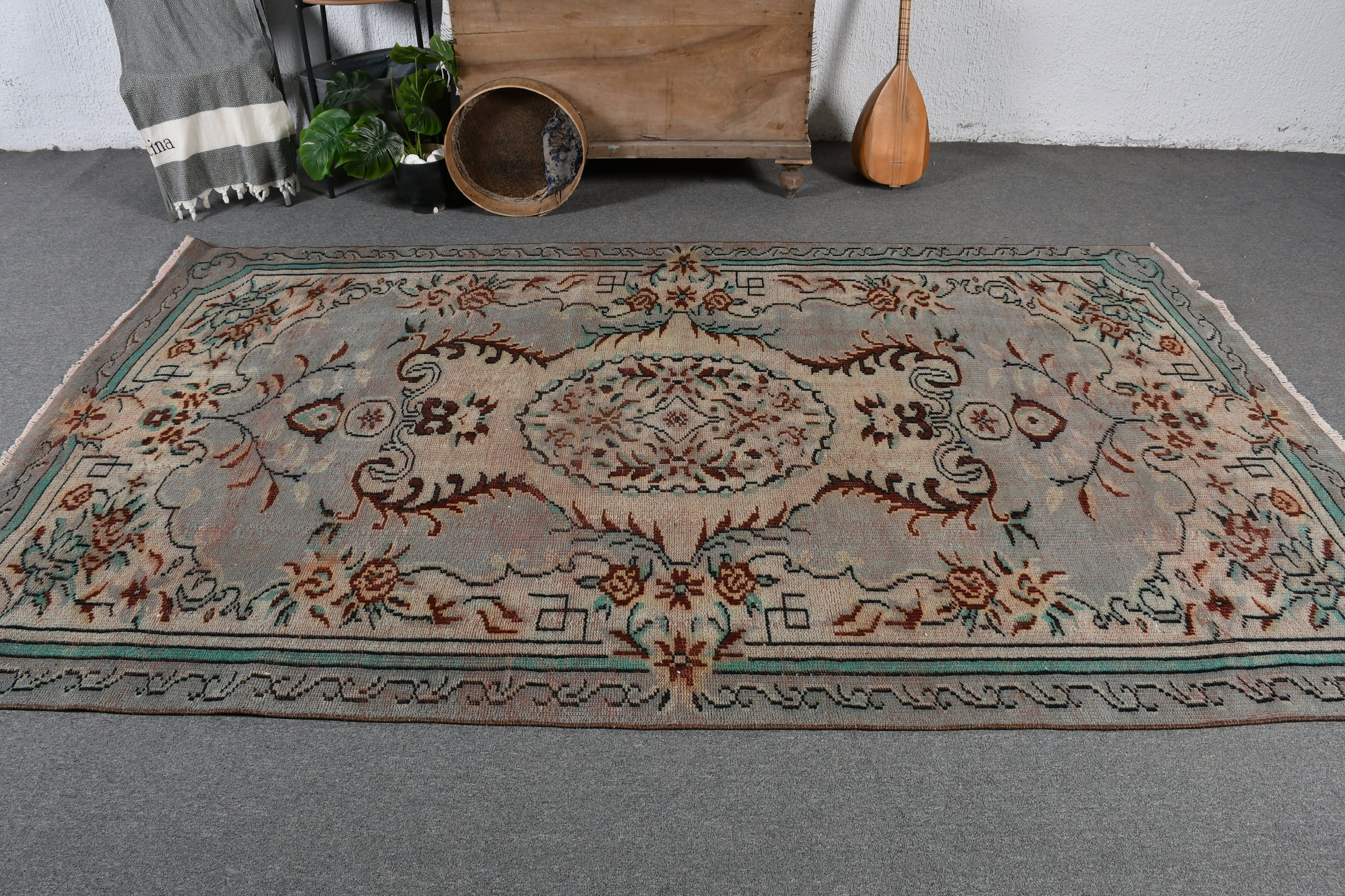 Sevimli Halı, Ev Dekorasyonu Halısı, 5.4x9.1 ft Büyük Halılar, Yün Halılar, Yemek Odası Halıları, Yatak Odası Halıları, Vintage Halı, Türk Halıları, Mavi Yatak Odası Halısı