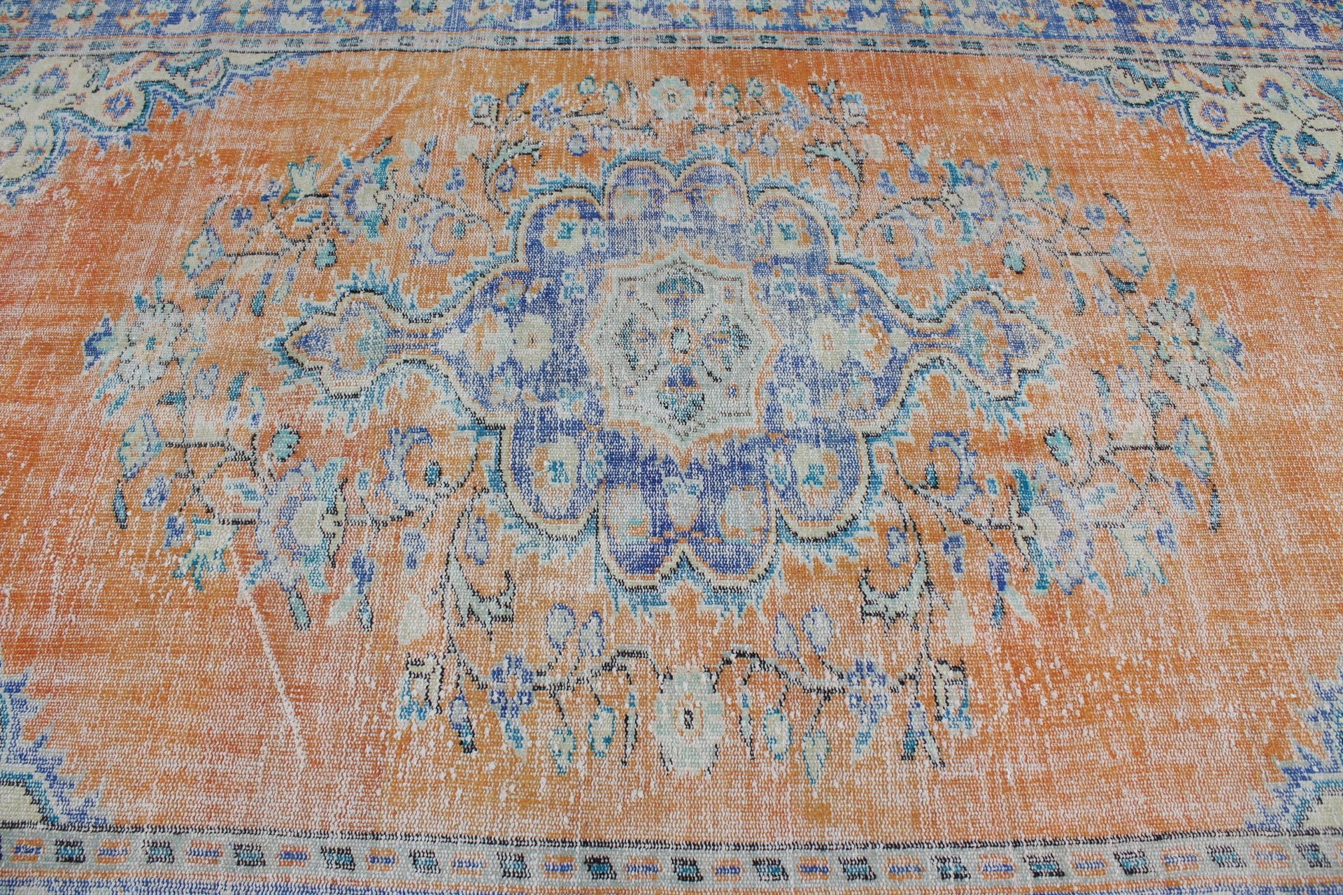 6.4x10.2 ft Large Rugs, Vintage Rug, Home Decor Rug, Dining Room Rugs, Kitchen Rugs, Orange Floor Rug, Turkish Rugs, Living Room Rugs