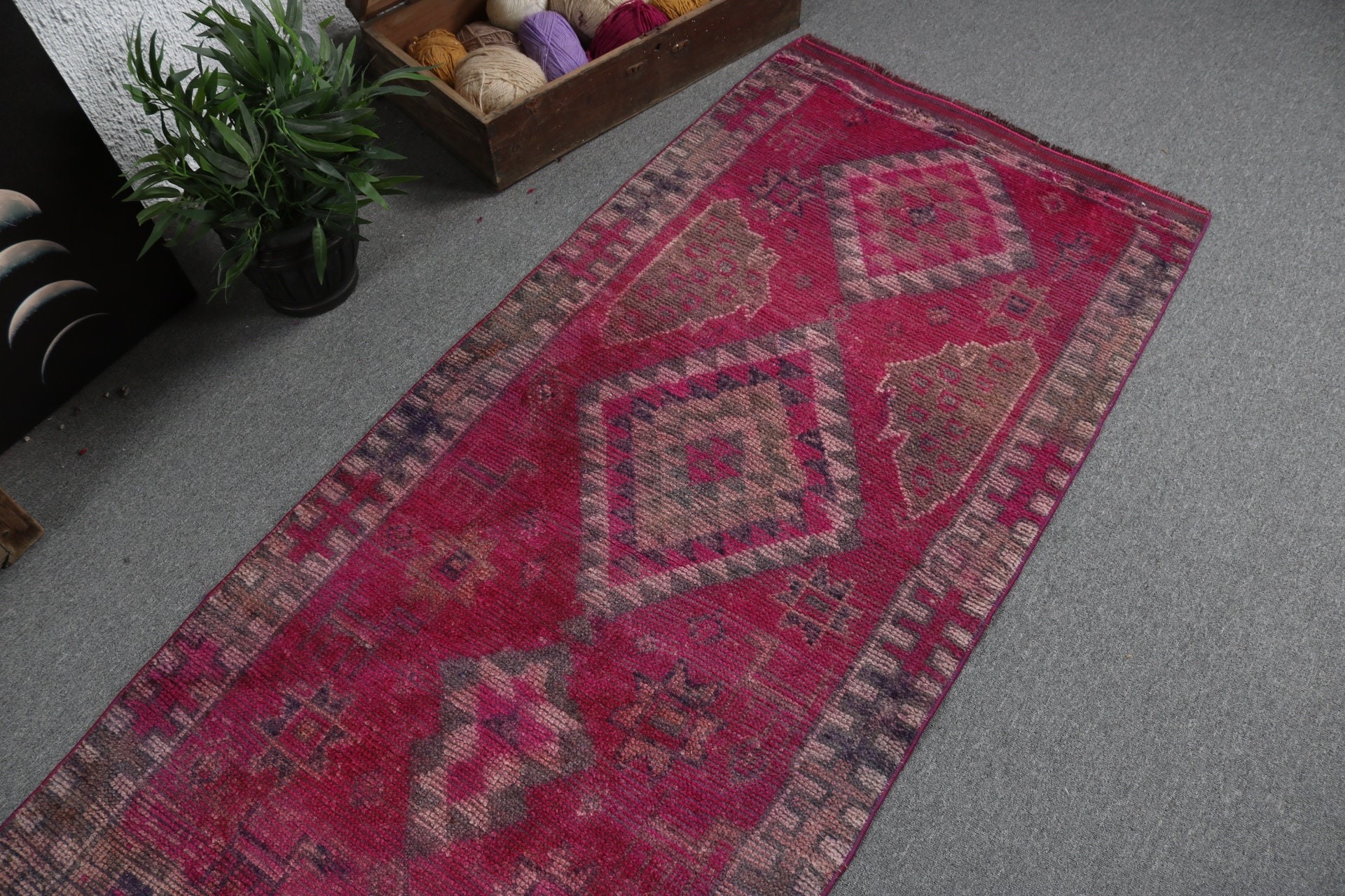 Oriental Rugs, Turkish Rug, Turkey Rug, Pink Geometric Rug, Bohemian Rug, Hallway Rugs, Kitchen Rugs, 2.8x10.4 ft Runner Rugs, Vintage Rugs