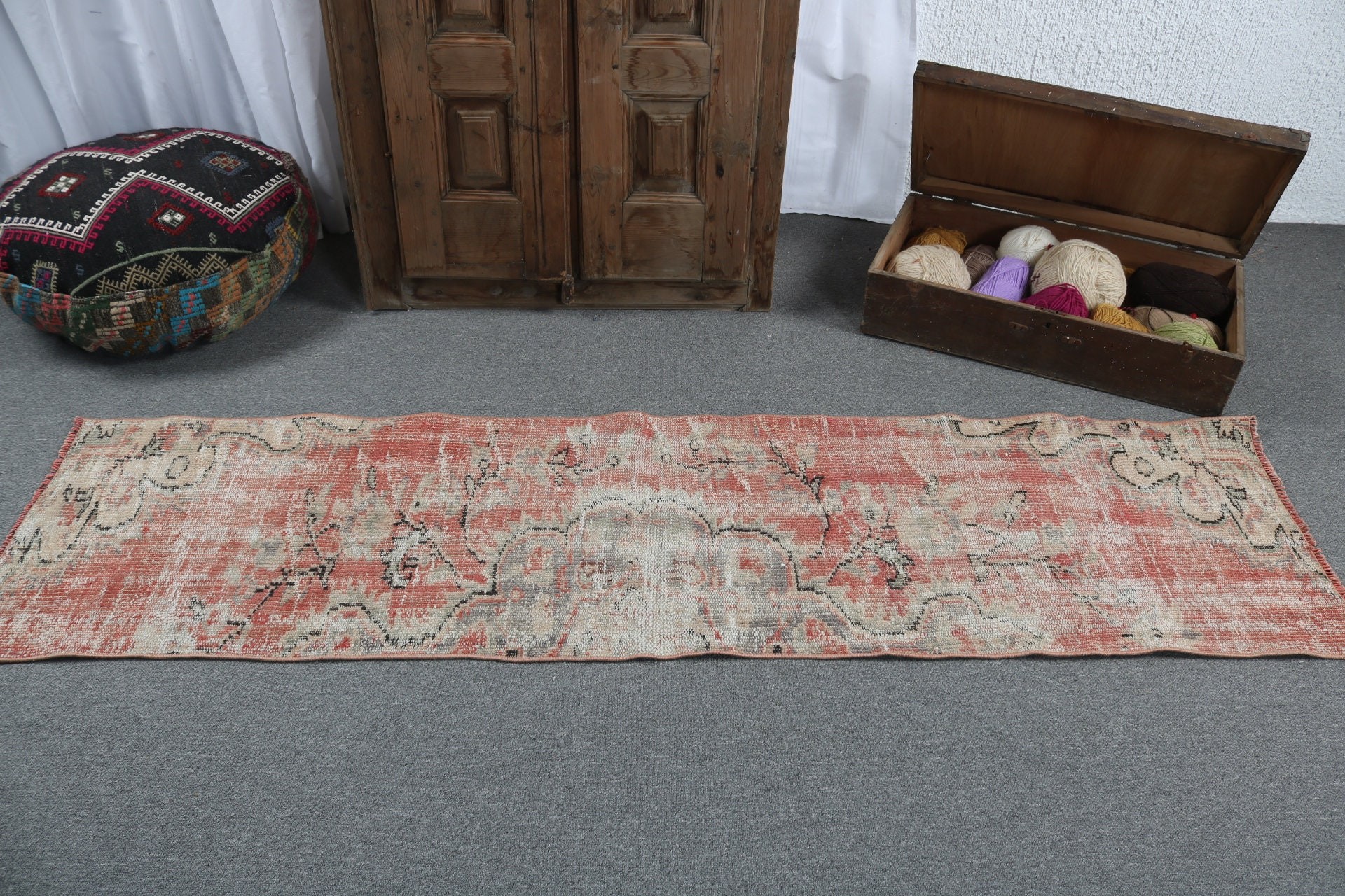 Home Decor Rug, Turkish Rugs, Vintage Rug, Kitchen Rug, Decorative Rugs, Antique Rug, Stair Rugs, Red  1.9x7.3 ft Runner Rug