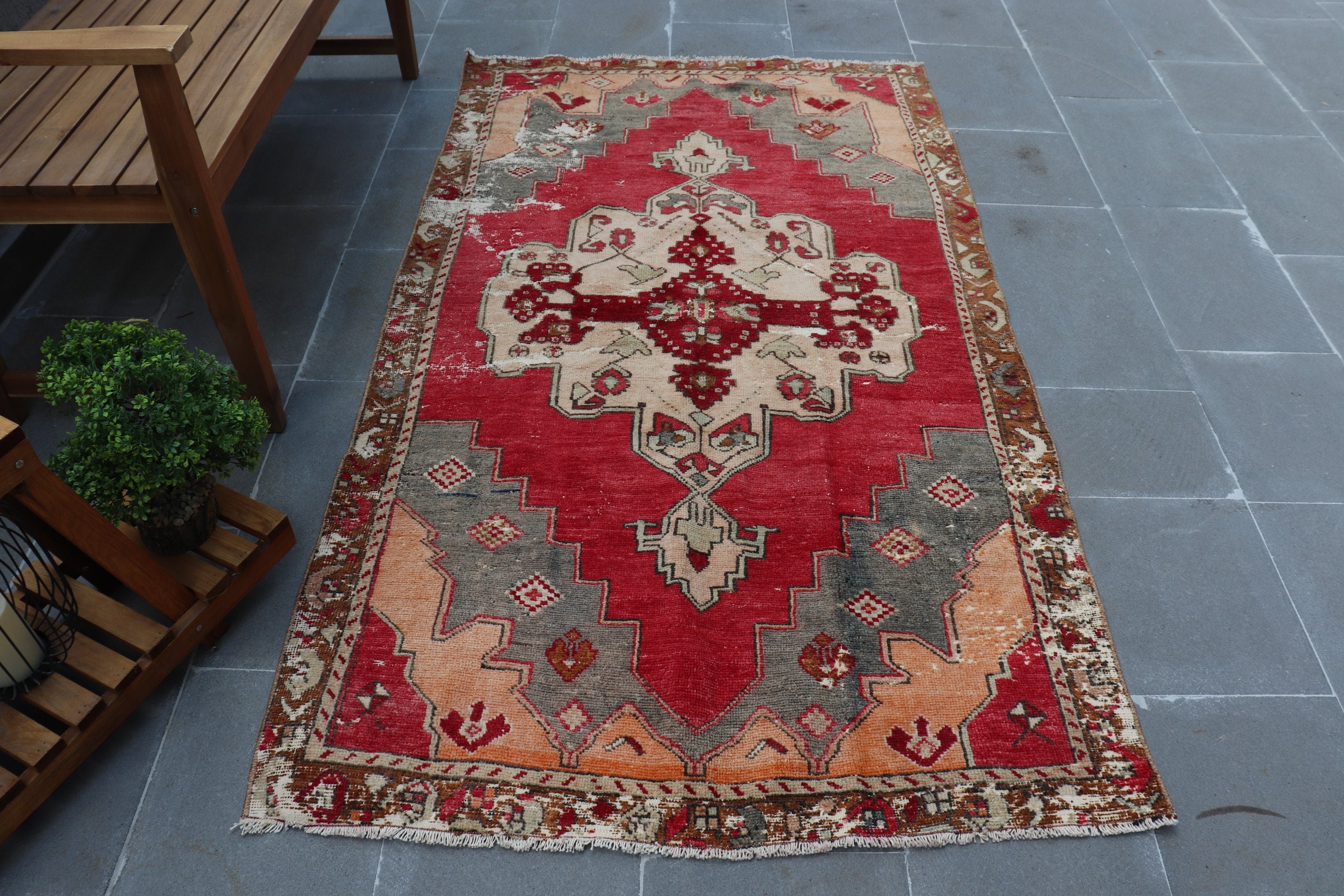 Red Kitchen Rug, Turkish Rugs, 3.6x6.4 ft Accent Rug, Vintage Rug, Floor Rug, Rugs for Nursery, Nursery Rug, Entry Rug