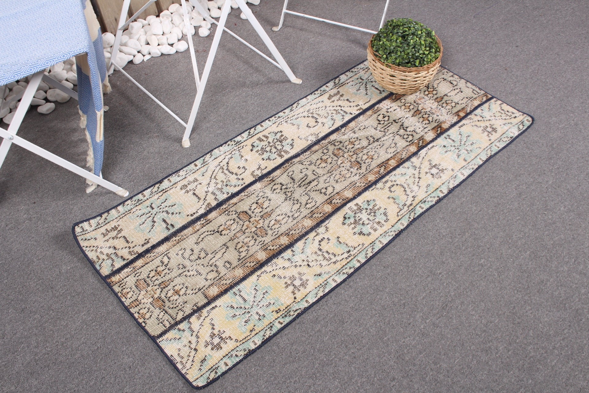 Bath Rug, Turkish Rug, 1.9x4.1 ft Small Rug, Oriental Rug, Beige Floor Rug, Door Mat Rug, Rugs for Bath, Vintage Rug