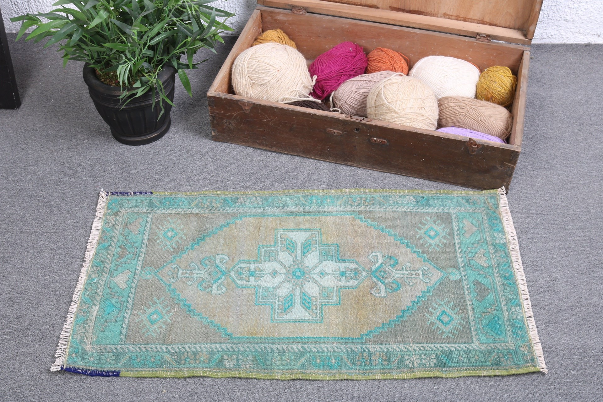 Yeşil Antika Halılar, Boho Halılar, Modern Halı, Geleneksel Halılar, 1,6x3 ft Küçük Halı, Araba Paspas Halıları, Küçük Vintage Halı, Vintage Halılar, Türk Halısı