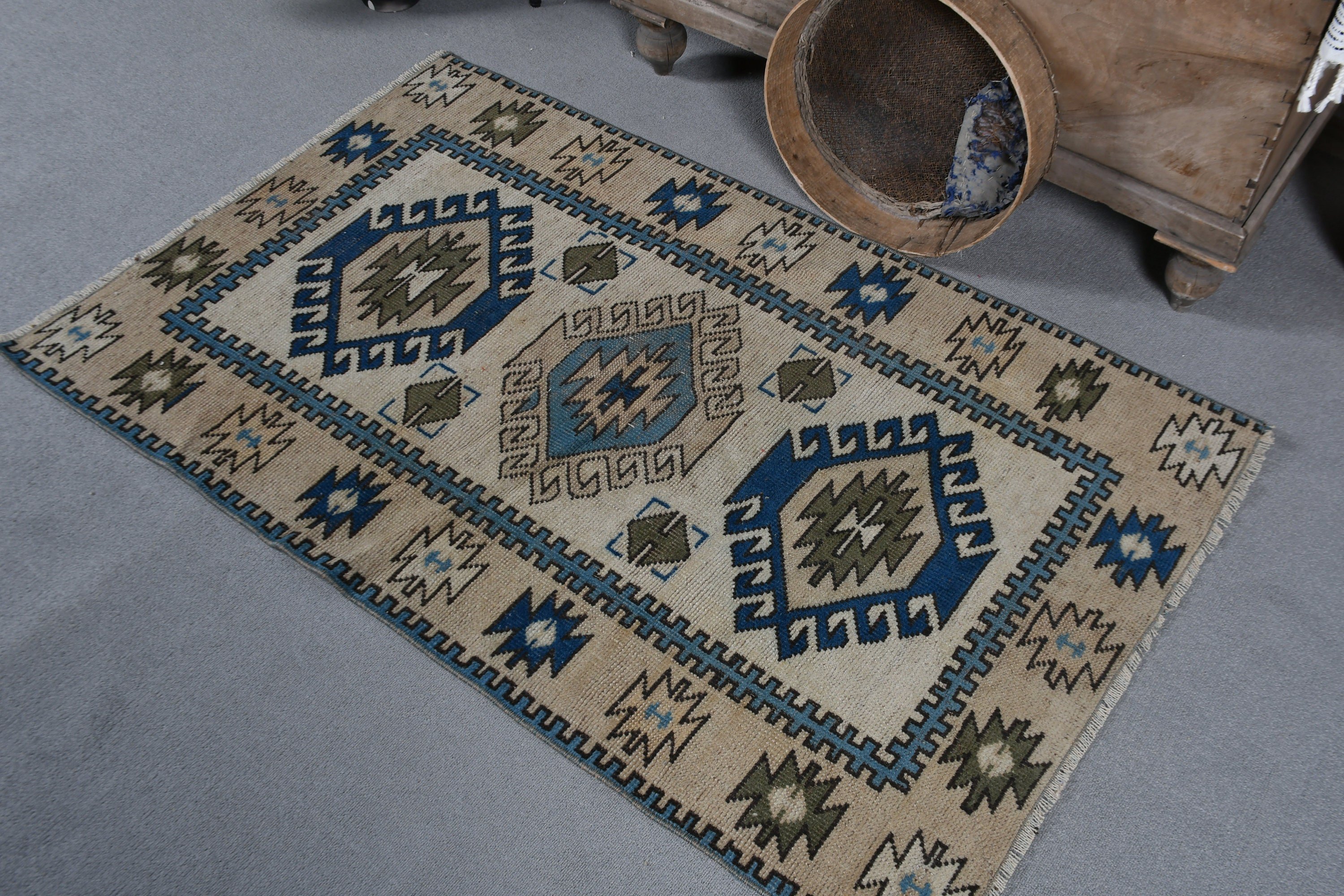 Turkish Rug, Vintage Rug, Beige Oriental Rug, Rugs for Car Mat, Kitchen Rugs, Door Mat Rug, Ethnic Rug, 2.9x4.6 ft Small Rugs, Bedroom Rugs