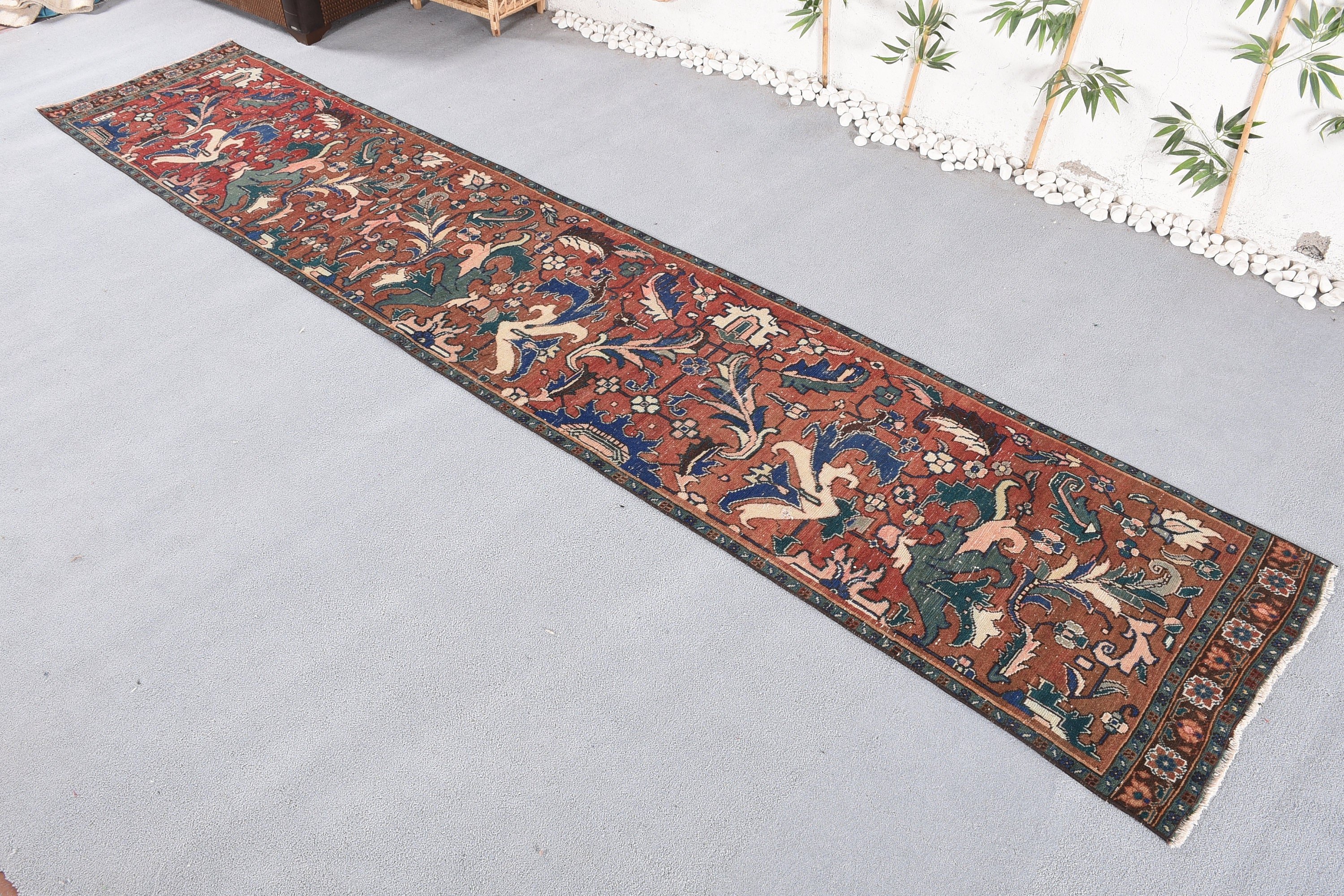 Brown  2.7x13.8 ft Runner Rug, Stair Rug, Hallway Rug, Vintage Rugs, Turkish Rugs, Cool Rugs, Rugs for Hallway