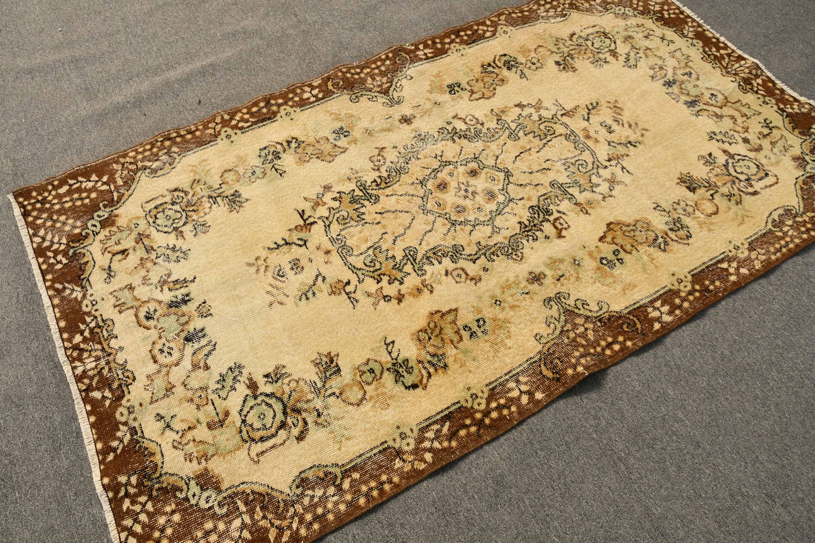 Yer Halısı, Yatak Odası Halıları, Yün Halılar, Fas Halısı, 3,8x6,9 ft Alan Halısı, Vintage Halılar, Türk Halısı, Bej Ev Dekor Halısı, Vintage Oushak Halıları