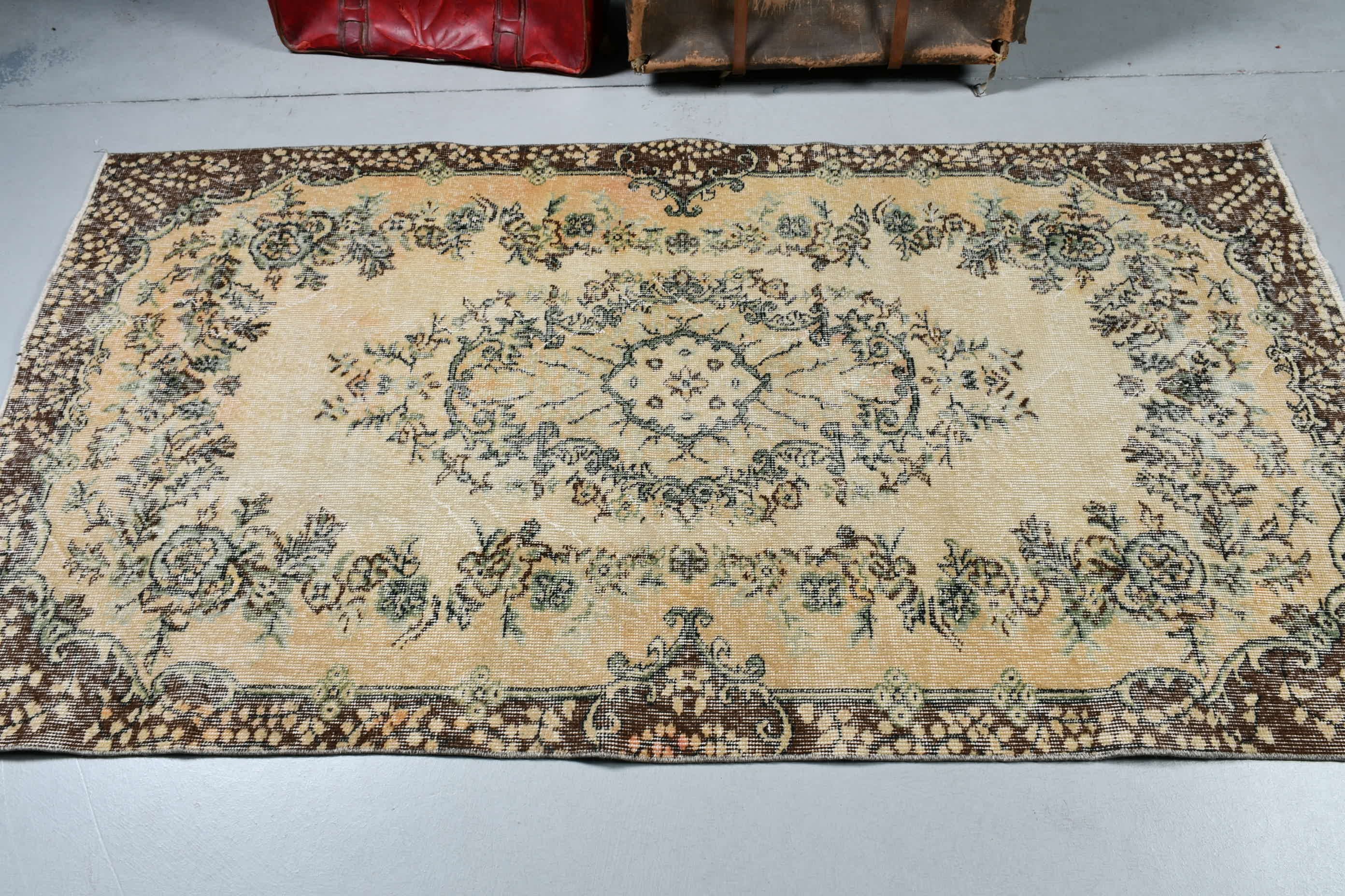 Art Rug, Yellow Bedroom Rugs, Turkish Rugs, Anatolian Rugs, 3.7x6.8 ft Area Rug, Vintage Rugs, Dining Room Rug, Cool Rug, Rugs for Bedroom