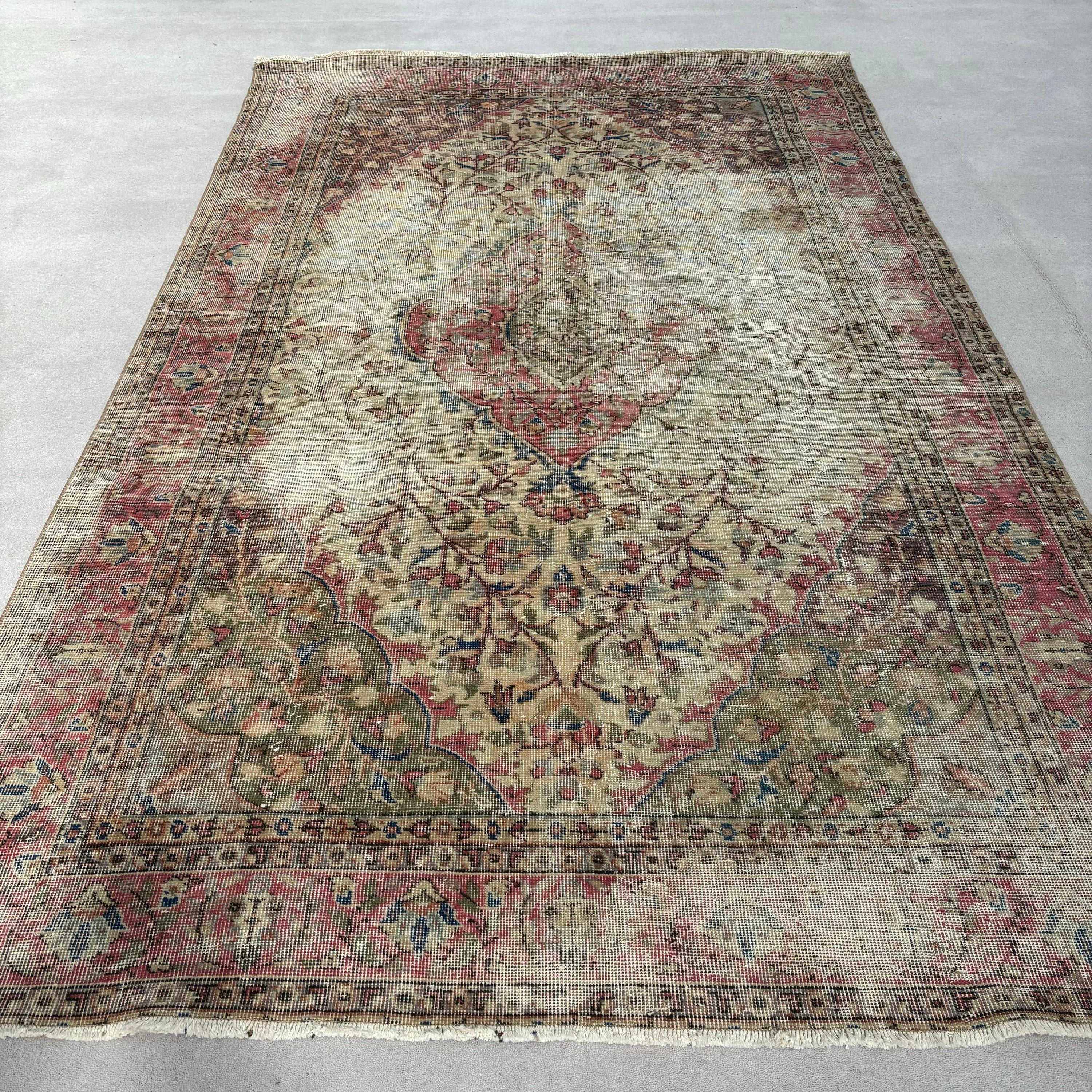 Vintage Halı, Büyük Oushak Halıları, Salon Halısı, Pembe Düz Dokuma Halıları, Açıklama Halıları, 5,5x9,1 ft Büyük Halıları, Türk Halıları