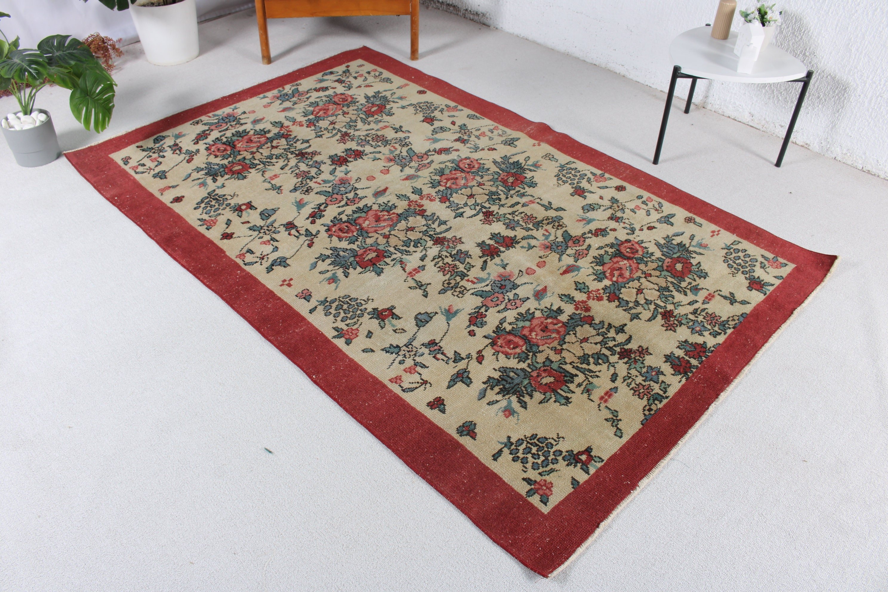 Handwoven Rug, Bedroom Rugs, Red Floor Rug, Bohemian Rugs, Vintage Rug, Oushak Area Rugs, Turkish Rug, 4.6x7 ft Area Rug, Dining Room Rugs