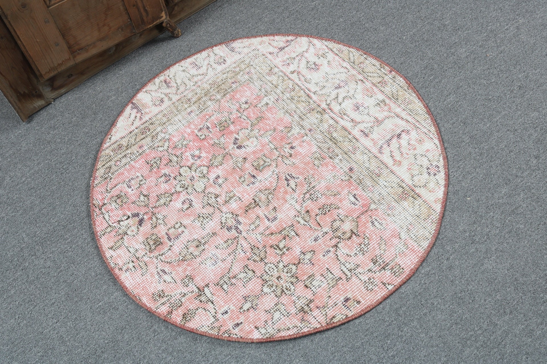 Pink Geometric Rugs, Antique Rug, Kitchen Rug, Artistic Rug, Vintage Rug, Car Mat Rug, Rugs for Entry, 2.6x2.6 ft Small Rug, Turkish Rugs