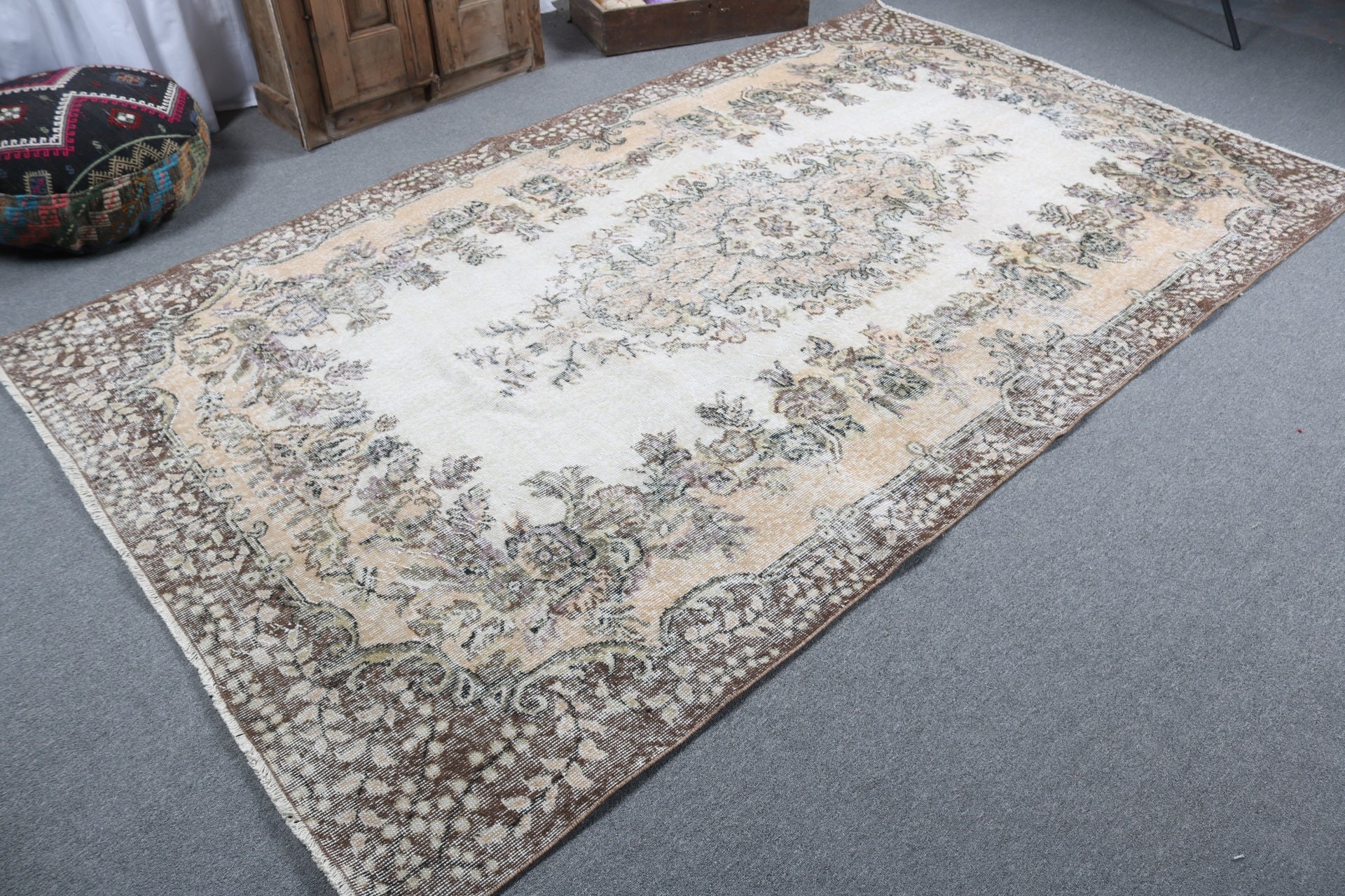 Türk Halısı, Fas Halıları, 5.9x9.9 ft Büyük Halılar, Büyük Vintage Halılar, Salon Halıları, Bej Havalı Halı, Geometrik Halılar, Boho Halılar, Vintage Halılar