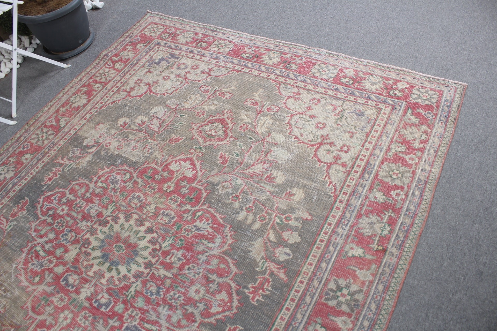 Salon Halıları, Vintage Halı, 6x8,7 ft Büyük Halı, Yatak Odası Halısı, Türk Halısı, Anadolu Halıları, Oturma Odası Halısı, Gri Soğuk Halı, Oushak Halıları