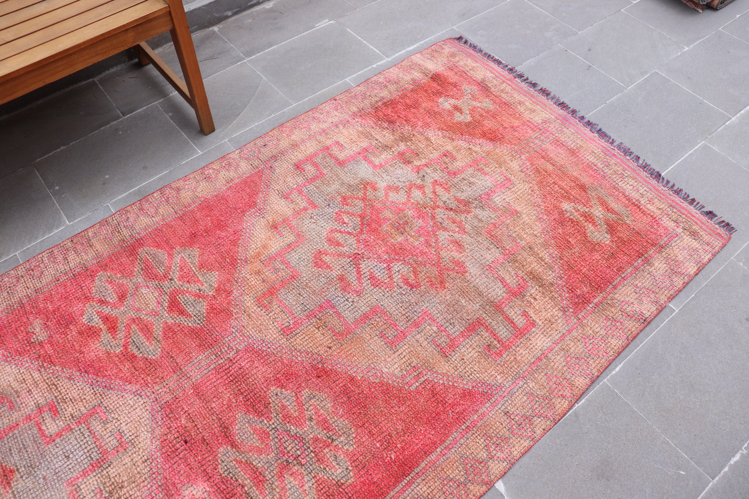 Pink Oriental Rug, 3.9x11.1 ft Runner Rugs, Kitchen Rug, Oushak Rug, Turkish Rugs, Stair Rug, Oriental Rug, Rugs for Runner, Vintage Rug