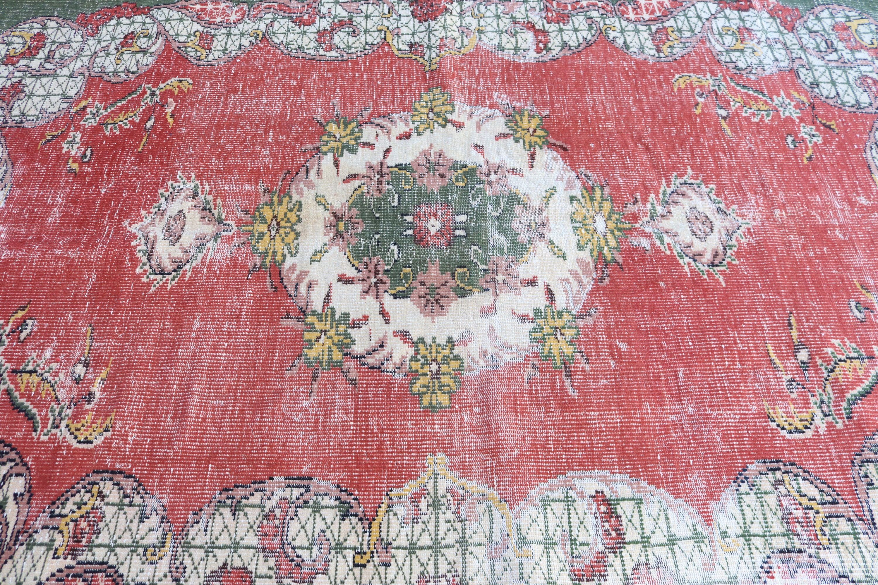 Turkish Rugs, Office Rug, Vintage Rug, Red  6x8.6 ft Large Rugs, Dining Room Rugs, Floor Rug, Geometric Rugs, Large Boho Rugs