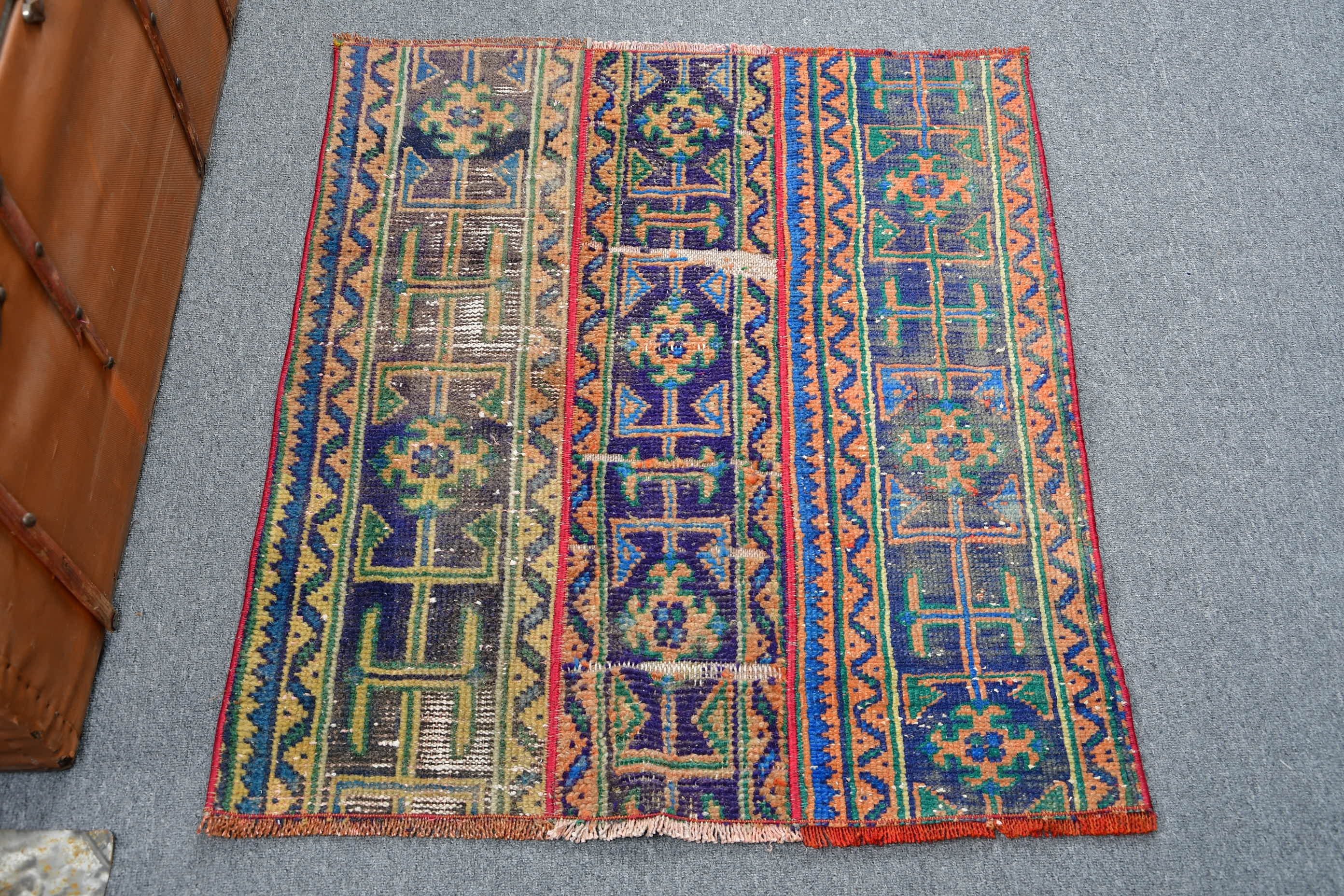 Antique Rugs, Kitchen Rugs, 2.6x2.9 ft Small Rug, Rugs for Entry, Turkish Rug, Blue Floor Rug, Car Mat Rug, Vintage Rug