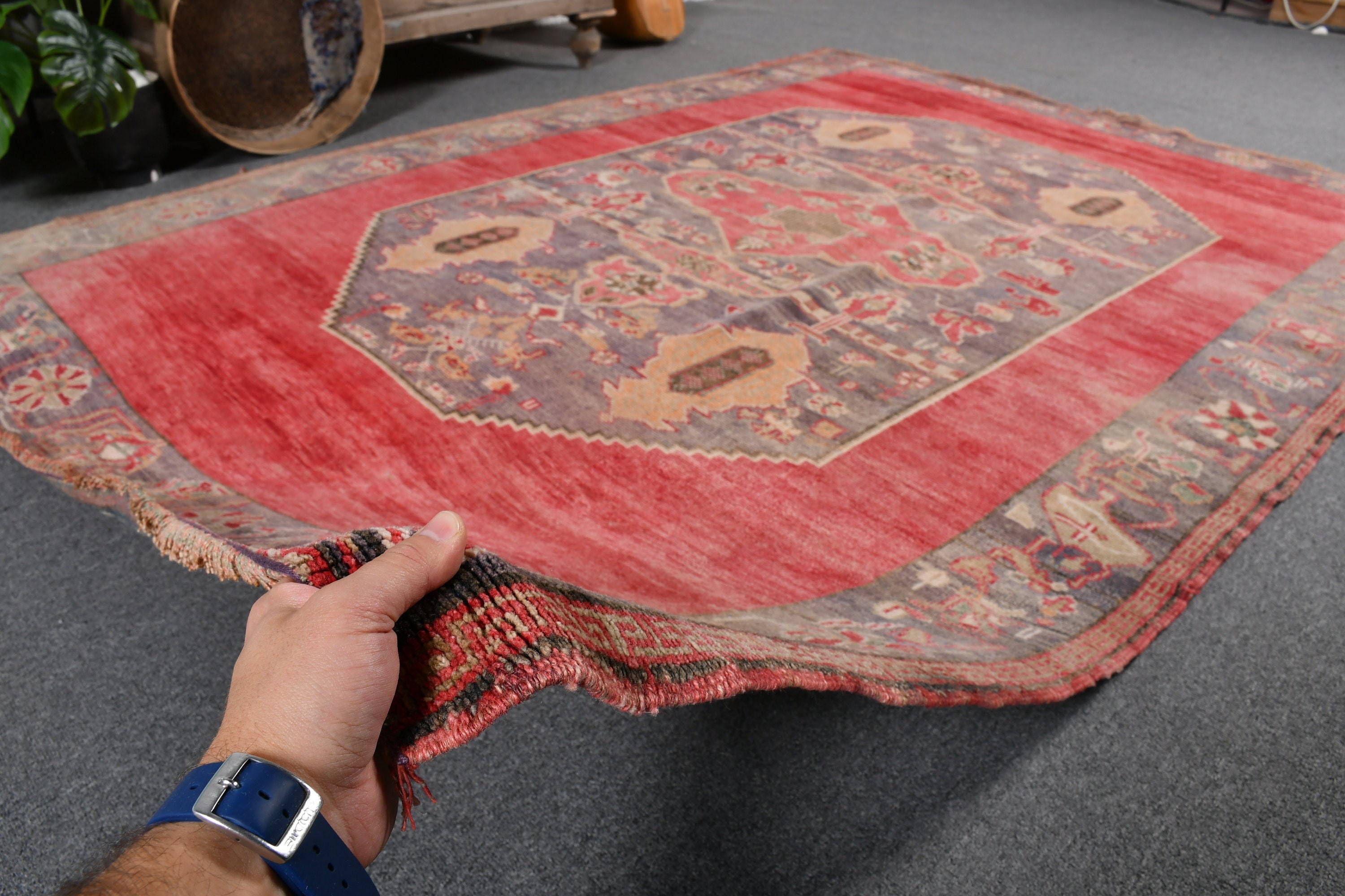 Vintage Rugs, Rugs for Indoor, 5.2x7 ft Area Rug, Bedroom Rug, Turkish Rug, Living Room Rugs, Oushak Rug, Red Floor Rug