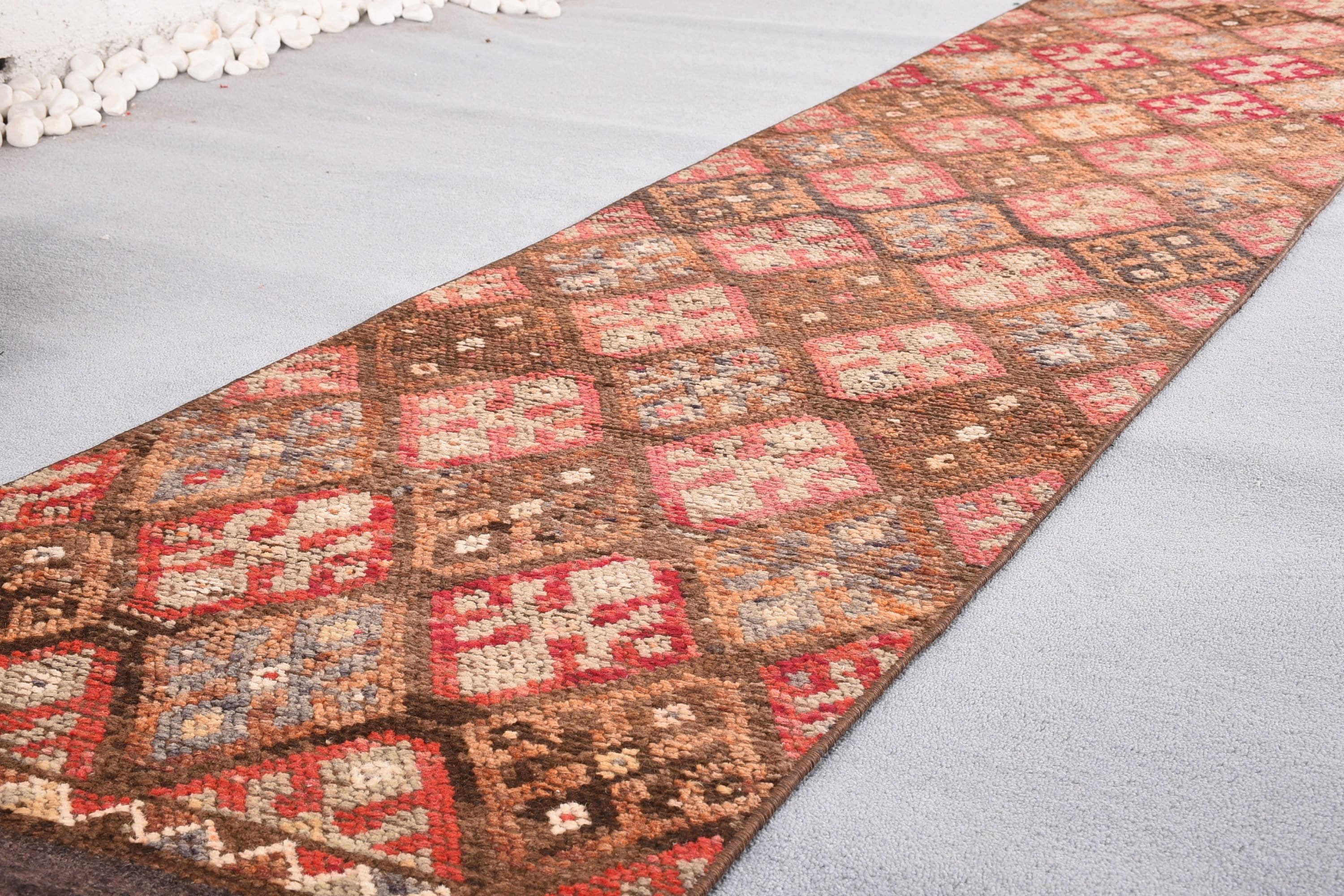 Runner Halıları, Vintage Halı, Koridor Halısı, Türk Halıları, 2,3x13,6 ft Runner Halıları, Kahverengi Havalı Halı, Havalı Halılar, Ev Dekorasyonu Halıları, Merdiven Halısı