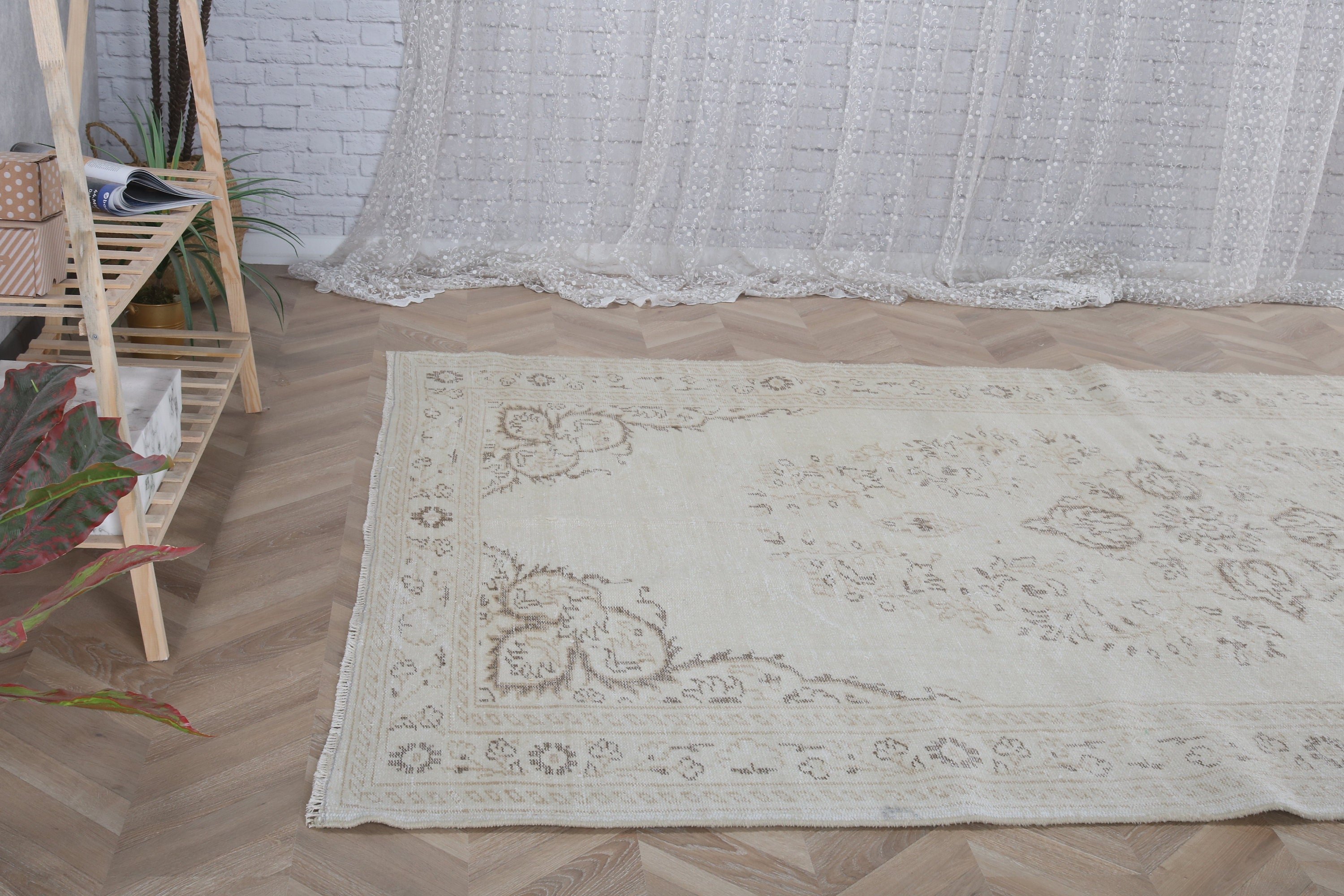 Salon Rug, 5.9x9.3 ft Large Rugs, Bedroom Rug, Vintage Decor Rug, Vintage Rugs, Dining Room Rug, White Boho Rugs, Luxury Rug, Turkish Rug