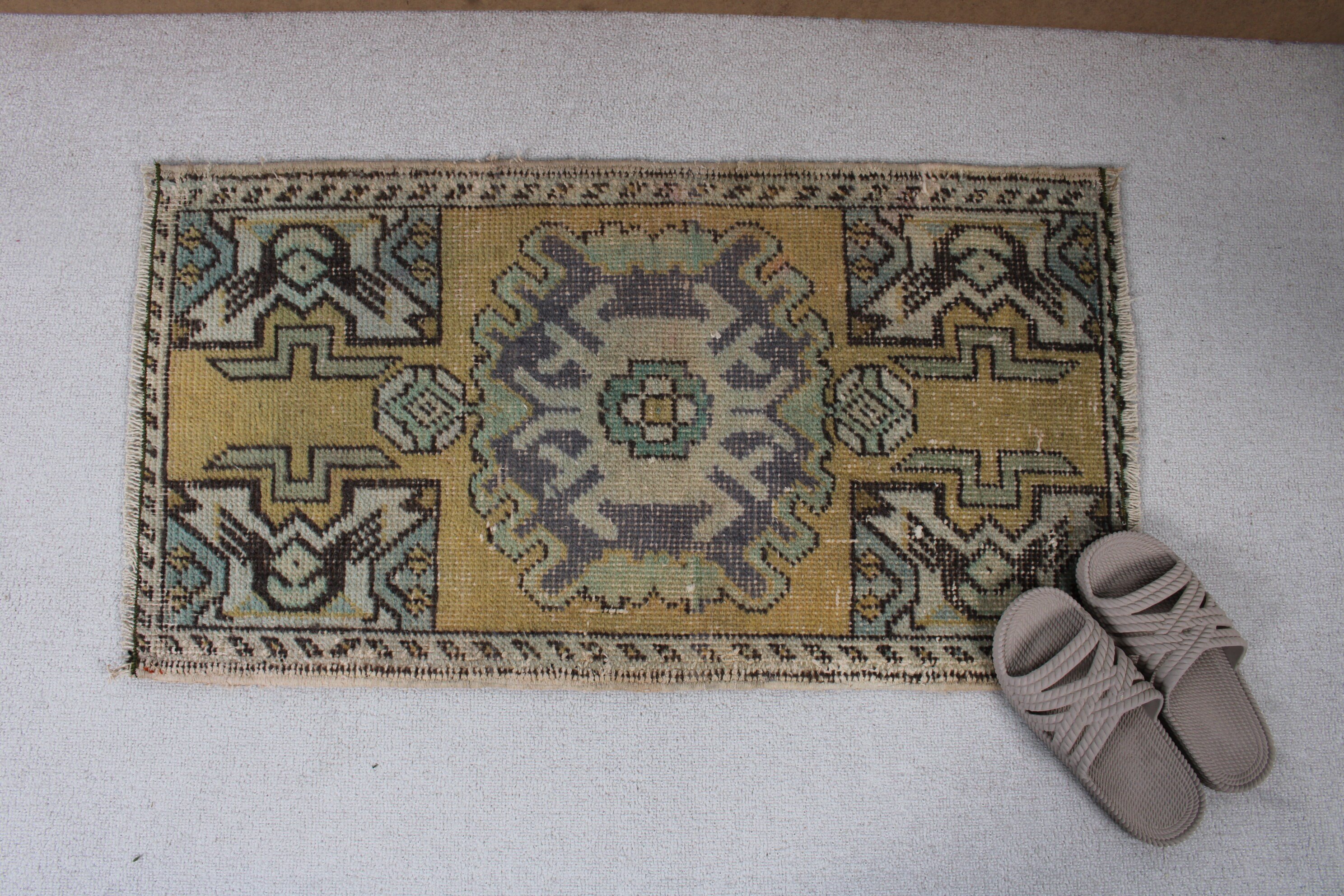 Bohem Halı, Araba Paspas Halıları, Vintage Halılar, Boho Halı, 1.5x2.9 ft Küçük Halı, Türk Halısı, Yer Halıları, Sarı Fas Halıları, Duvara Asılı Halılar