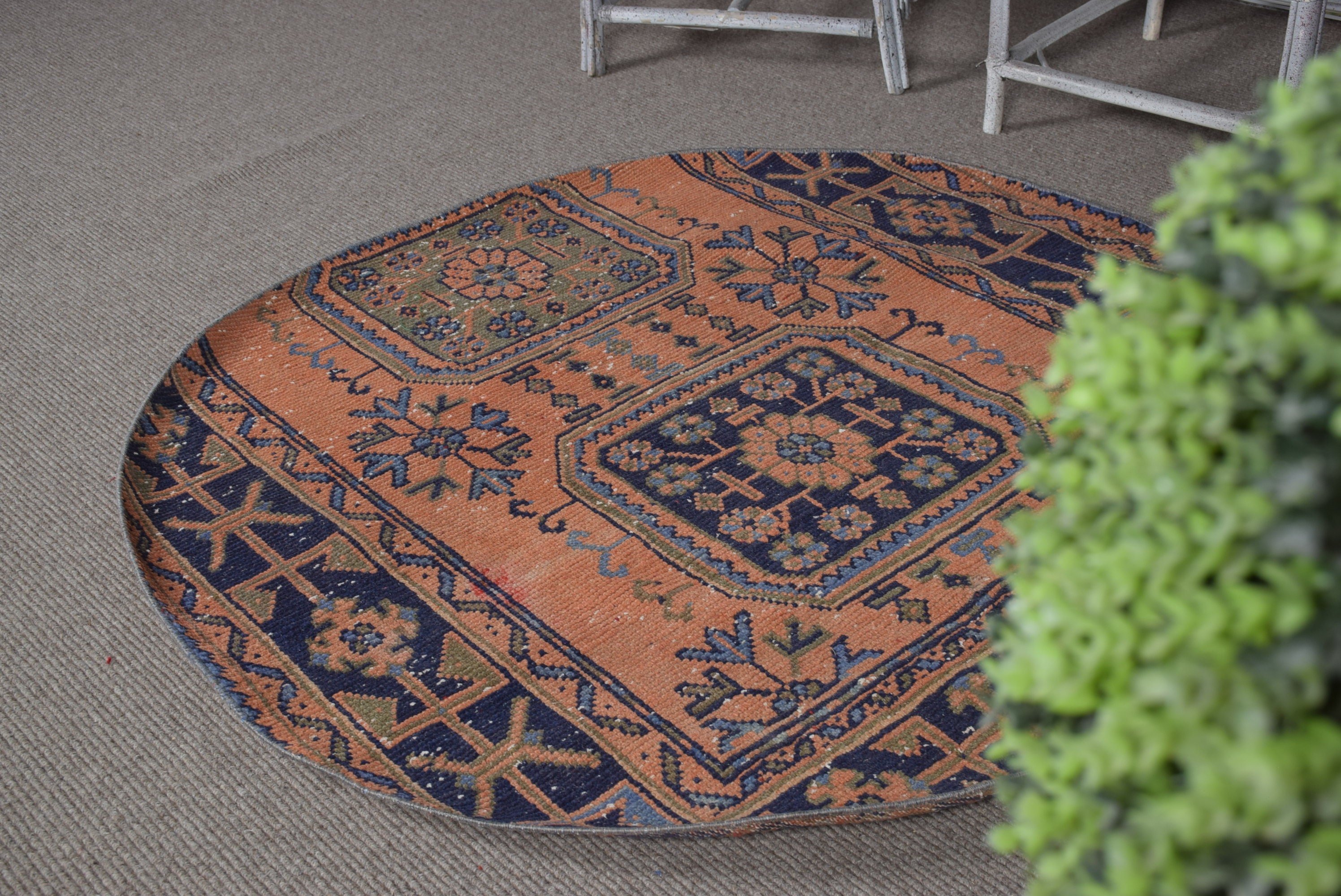 Floor Rug, Rugs for Bedroom, Vintage Rug, Turkish Rug, Orange Floor Rug, Kitchen Rug, 4.7x4.7 ft Accent Rug, Oriental Rugs, Nursery Rug