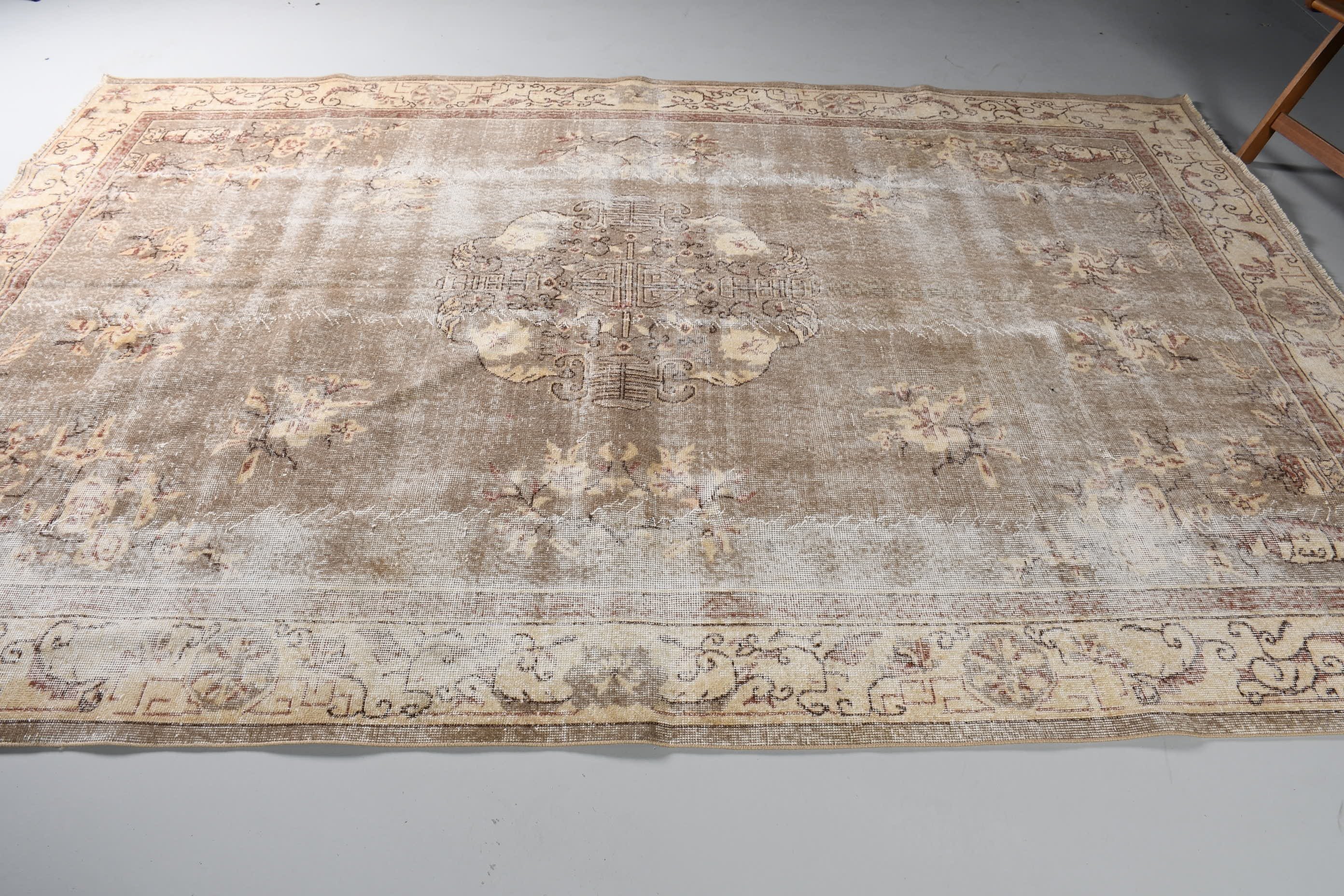 6.8x10.1 ft Büyük Halı, Göçebe Halı, Bej Yün Halı, Ev Dekorasyonu Halıları, Türk Halıları, Oturma Odası Halısı, Vintage Halı, Havalı Halı, Yemek Odası Halısı