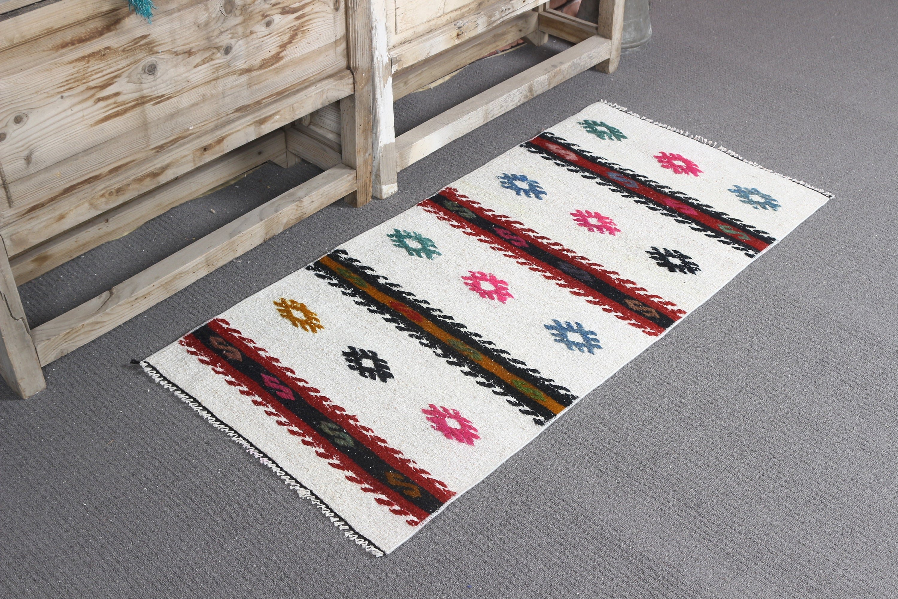 Nursery Rug, 1.9x4 ft Small Rug, Turkish Rug, Floor Rugs, Bedroom Rugs, Vintage Rugs, White Moroccan Rugs, Oriental Rugs