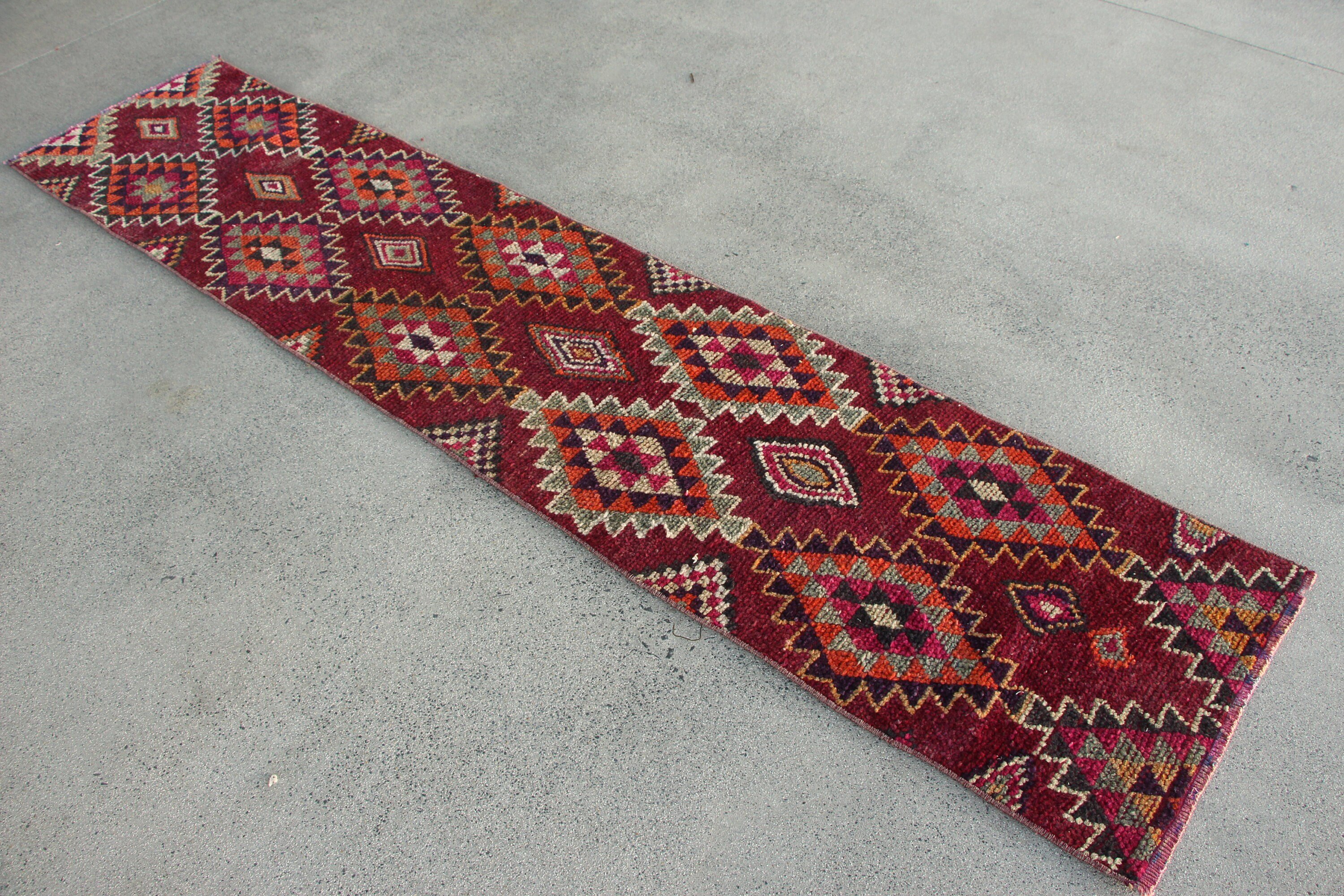 Turkish Rug, Oriental Rugs, Rugs for Hallway, Boho Rug, Vintage Rug, Hallway Rugs, Oushak Rug, 1.9x9.1 ft Runner Rugs, Purple Oriental Rug