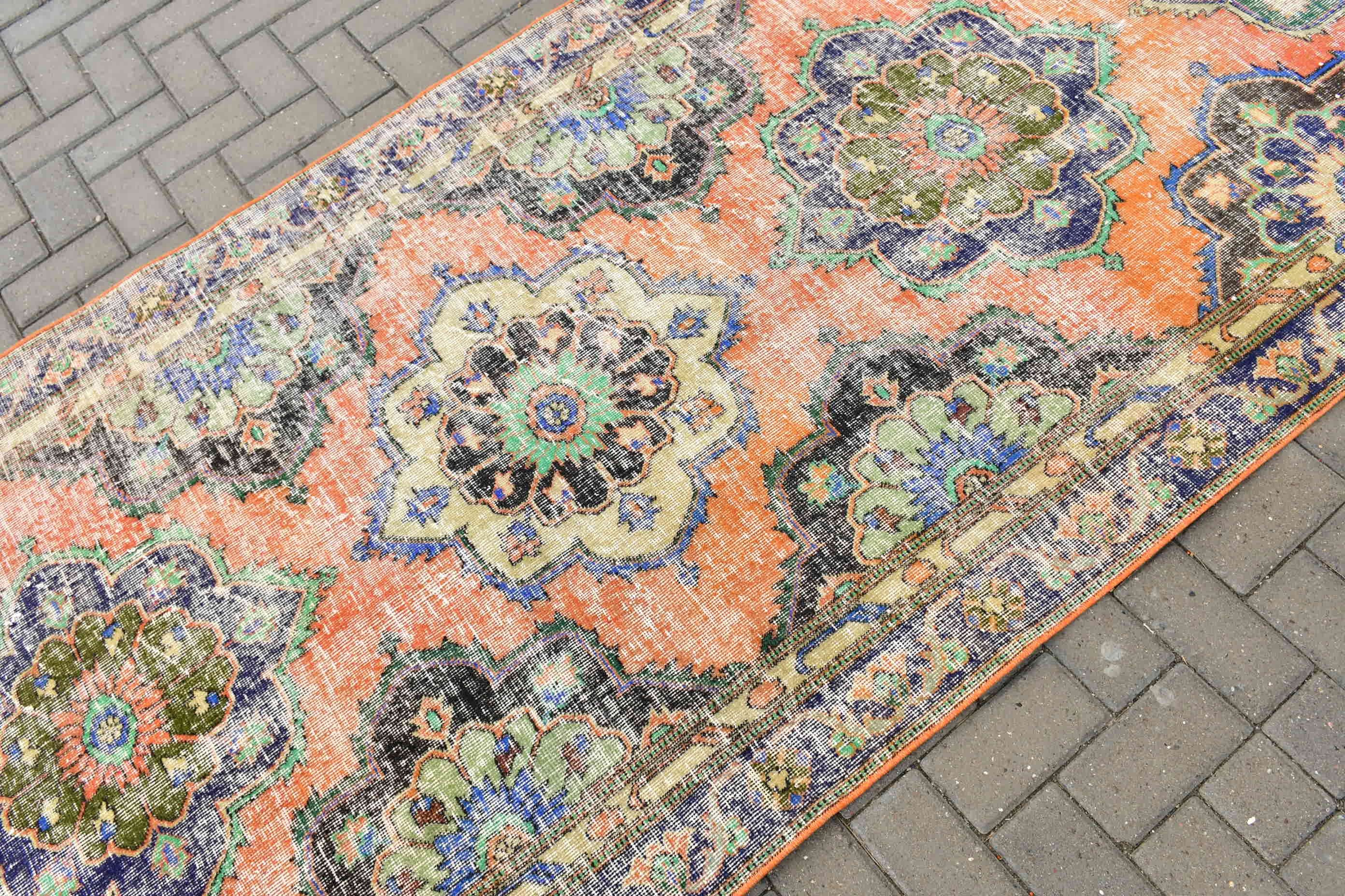 Kitchen Rug, Vintage Decor Rug, Cool Rug, Hallway Rug, Orange Anatolian Rugs, Oushak Rug, Vintage Rug, 4.2x12.1 ft Runner Rug, Turkish Rugs