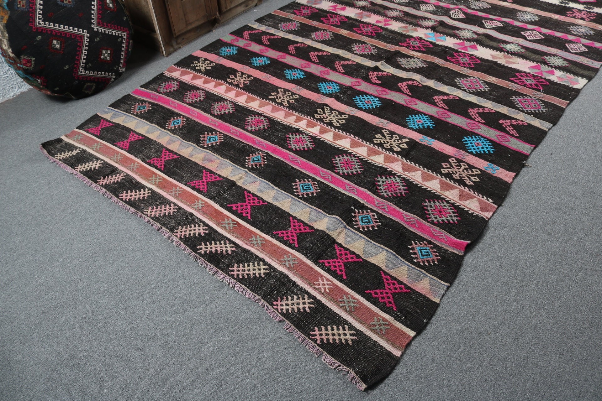 Siyah Yer Halıları, Büyük Vintage Halılar, Kilim, Anadolu Halısı, Yatak Odası Halıları, 6.2x11 ft Büyük Halı, Vintage Halı, Türk Halıları