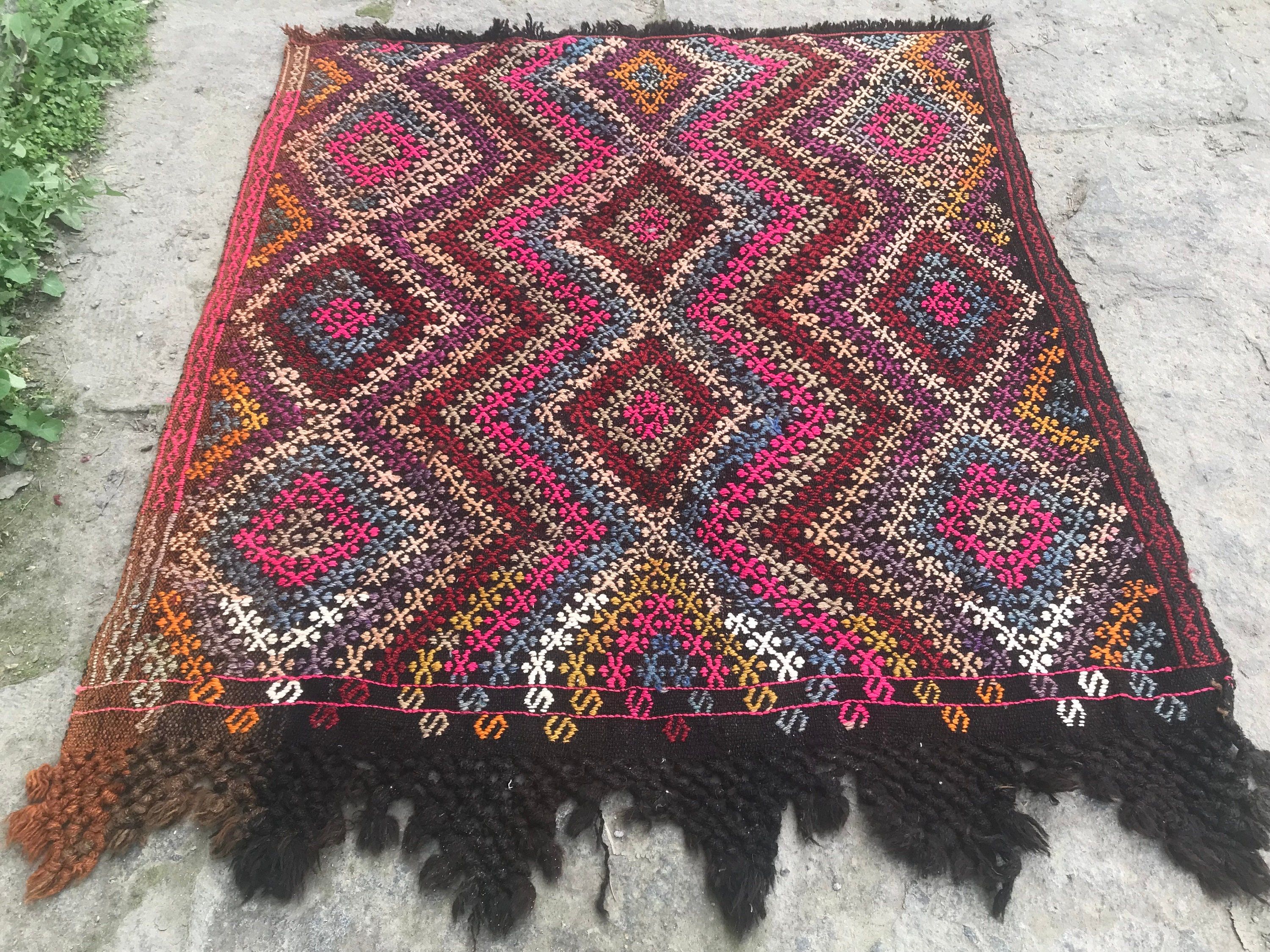 Wall Hanging Rug, Turkish Rugs, Bedroom Rugs, Moroccan Rug, 3.3x3.5 ft Small Rugs, Bathroom Rug, Pink Wool Rugs, Kilim, Vintage Rug