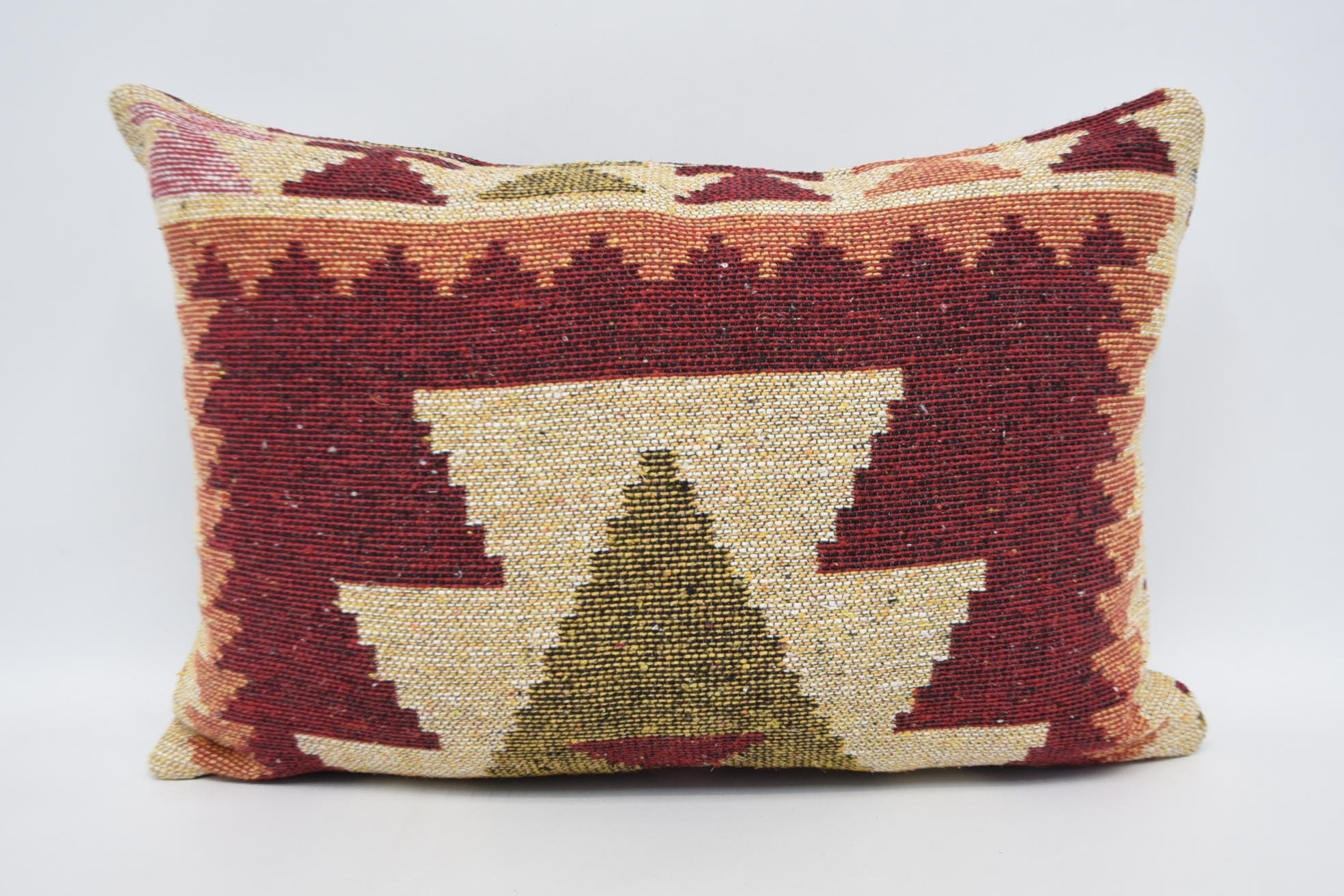 Ethnical Kilim Rug Pillow, 16"x24" Yellow Cushion, Kilim Pillow Cover, Authentic Cushion Case, Interior Designer Pillow