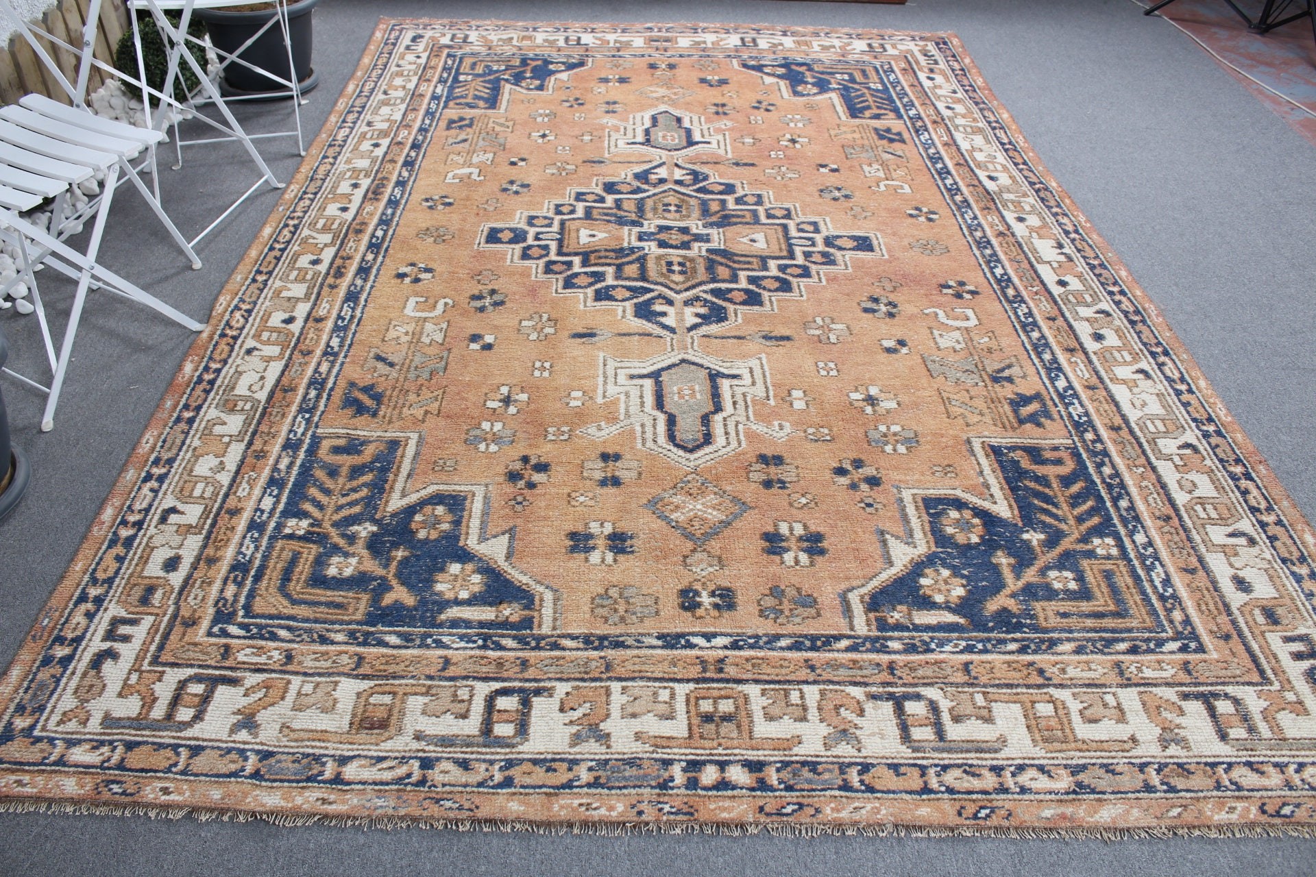 Eski Halı, Yemek Odası Halısı, Salon Halısı, Turuncu Yer Halıları, Vintage Halı, Yer Halısı, Sevimli Halı, Türk Halıları, 7.4x11 ft Büyük Boy Halı, Antika Halı